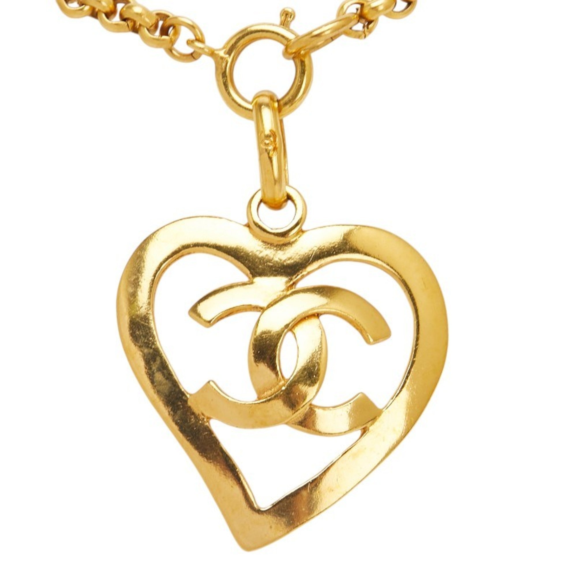 CC Logo Heart Circle Pendant Necklace Metal