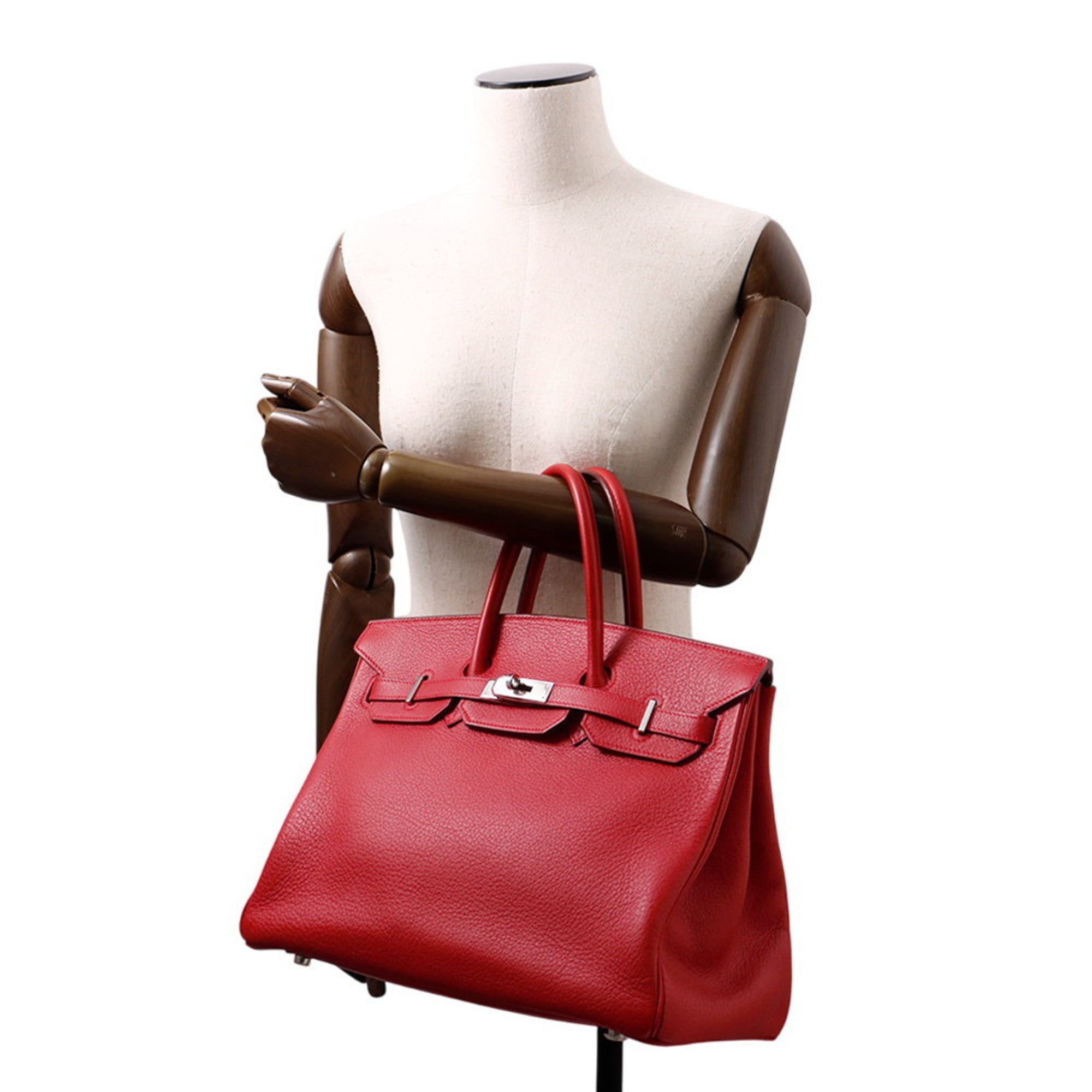 Birkin Handbag Red Clemence with Palladium Hardware 35