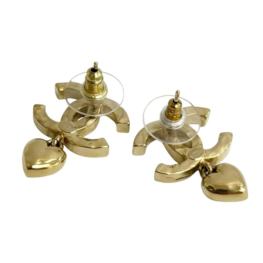 CC Logo Heart Earrings Metal Gold-Tone Metal