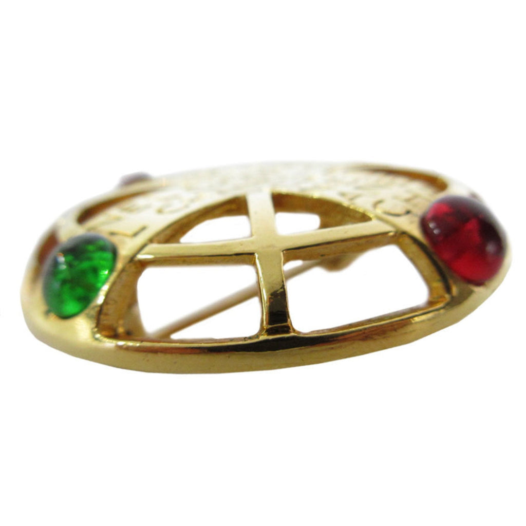 Brooch Metal Gold With Glass Stones