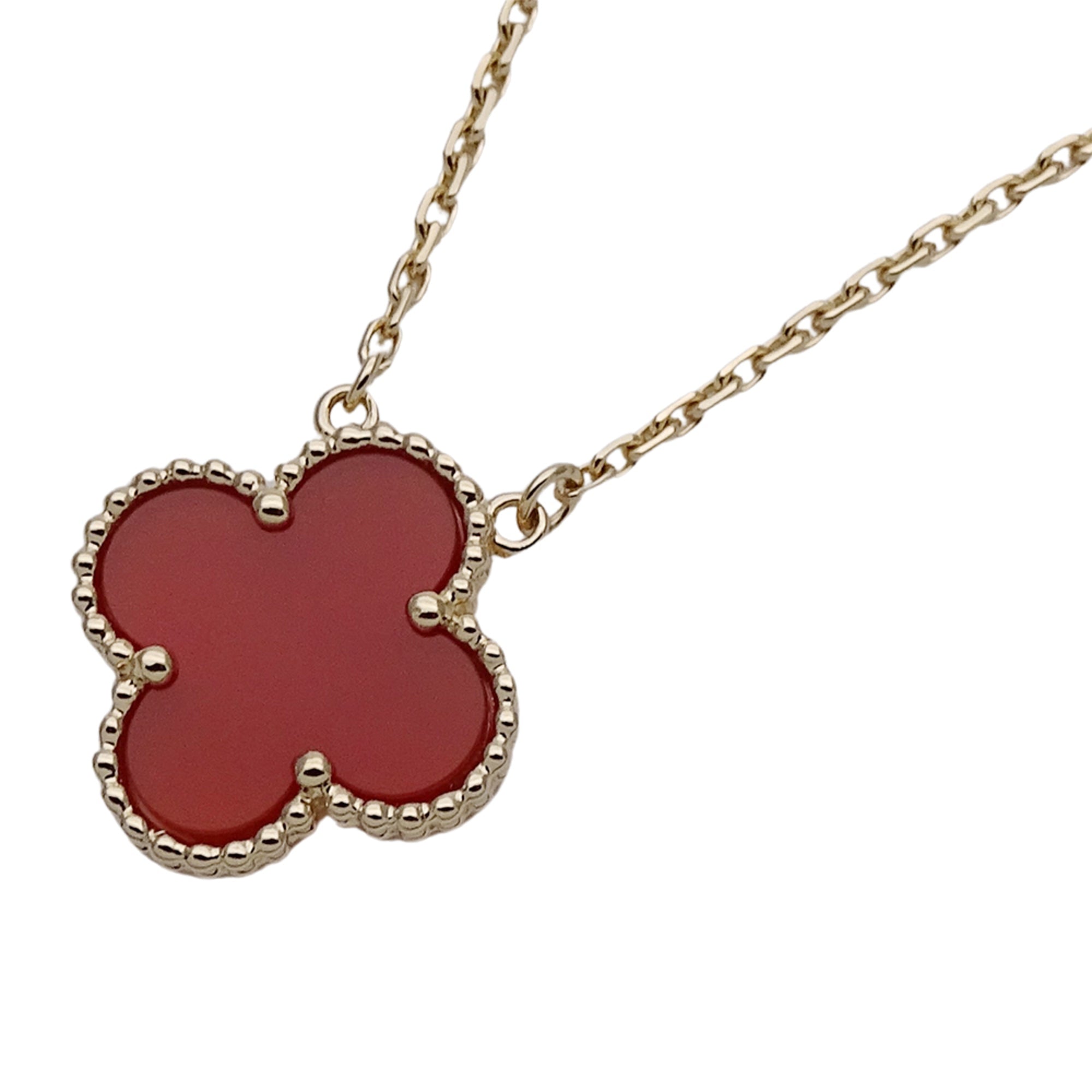 Vintage Alhambra Pendant Necklace 18K Yellow Gold and Carnelian
