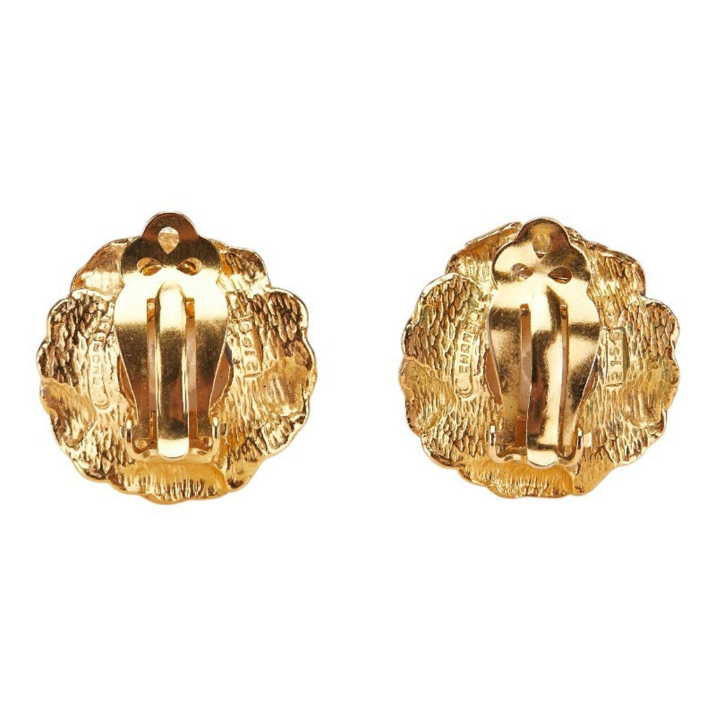 CC Logo Flower Clip-On Earrings Metal Gold-Tone Metal