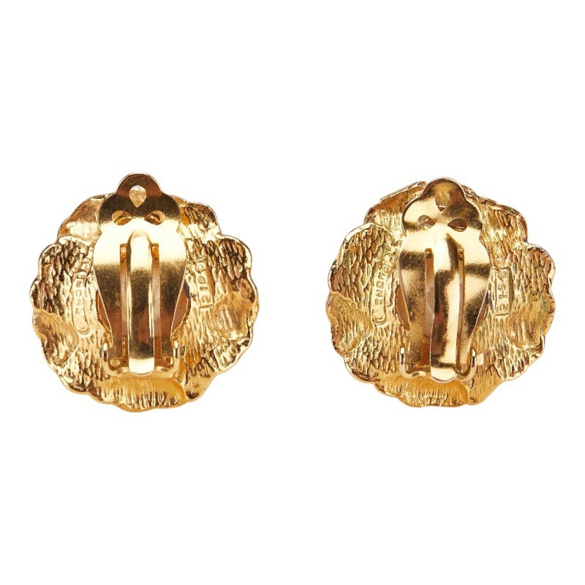 CC Logo Flower Clip-On Earrings Metal Gold-Tone Metal