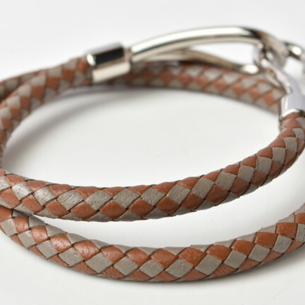 Bangle Leather Brown and Gray Bracelet