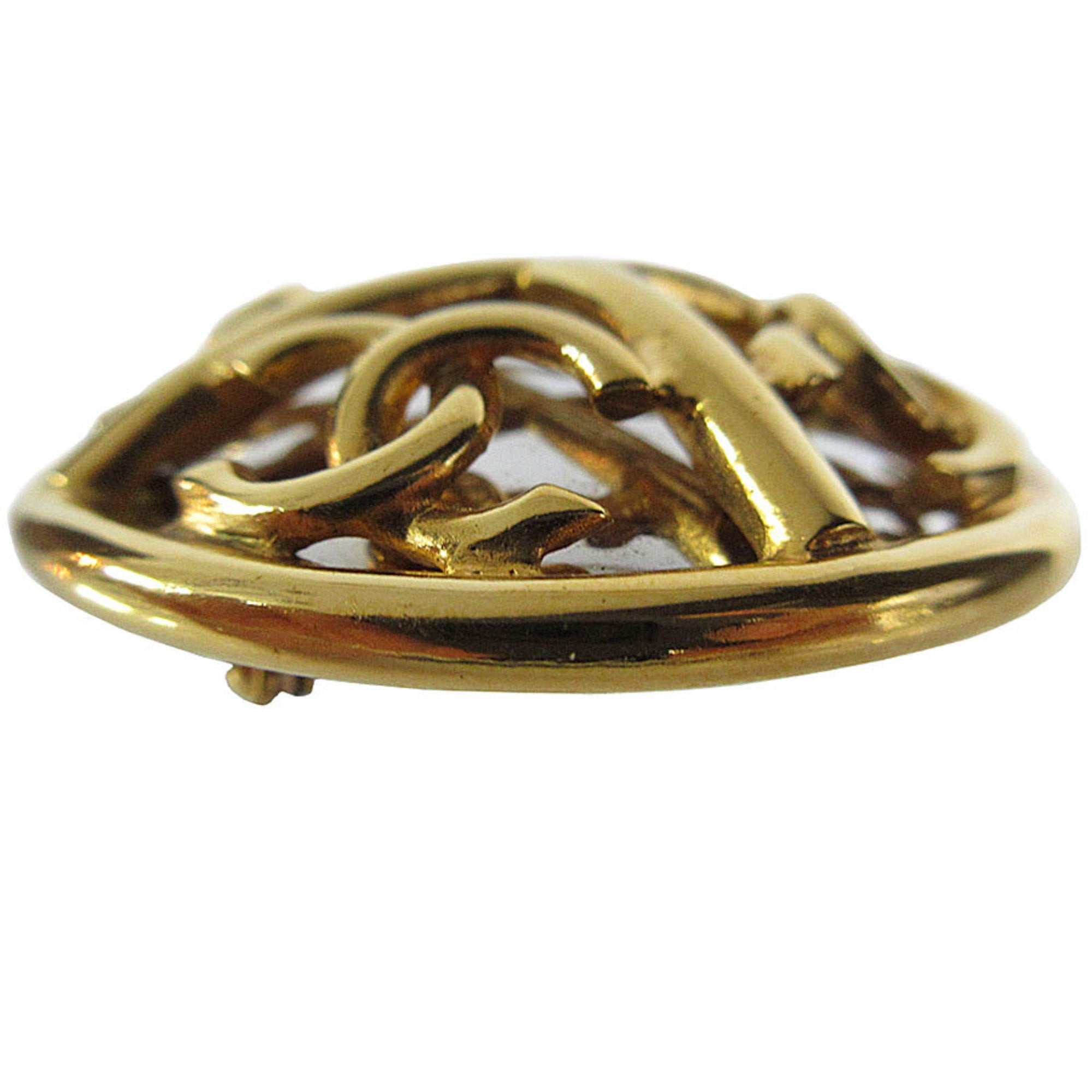 CC Logo Brooch Gold-Tone Metal