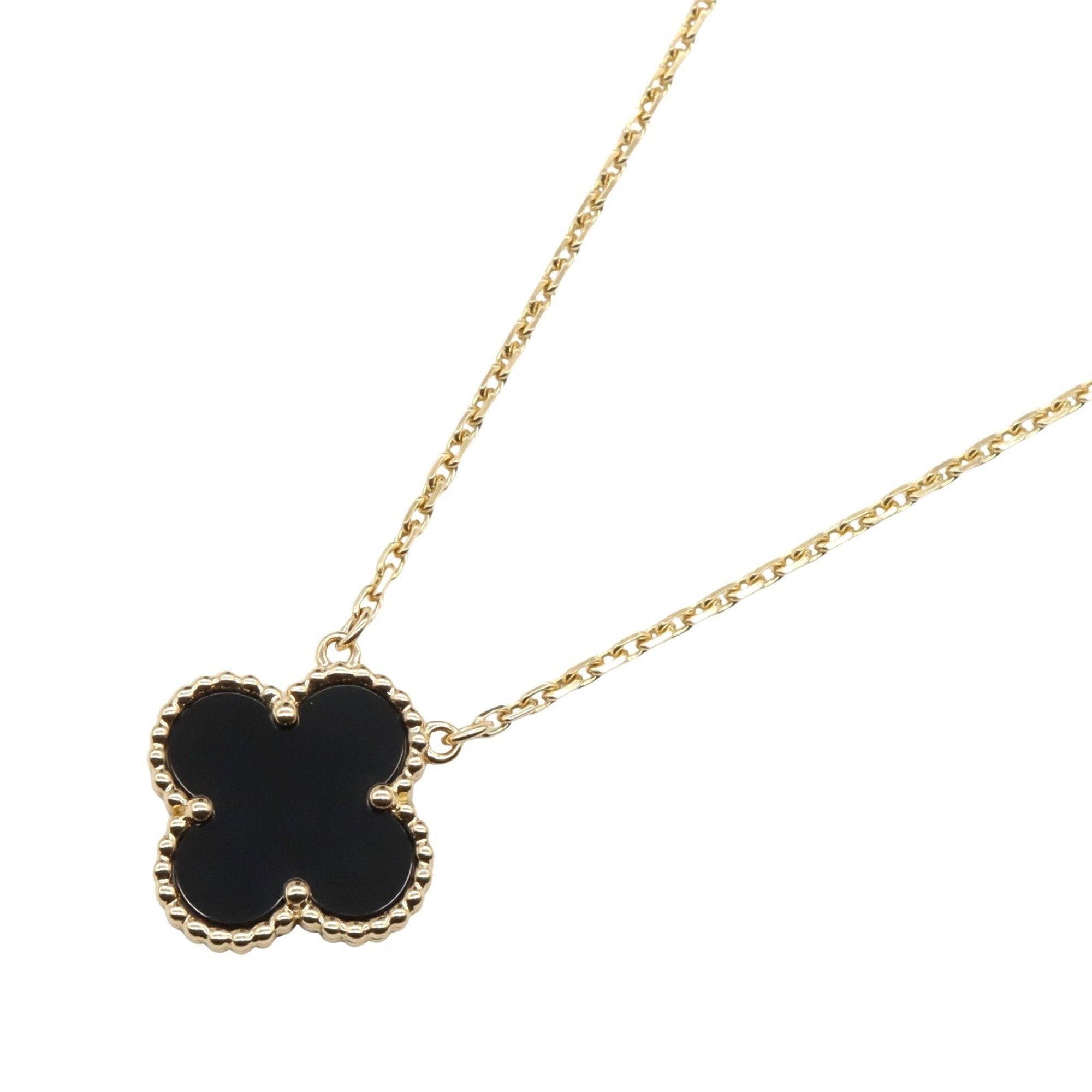 Vintage Alhambra Pendant Necklace 18K Yellow Gold and Onyx