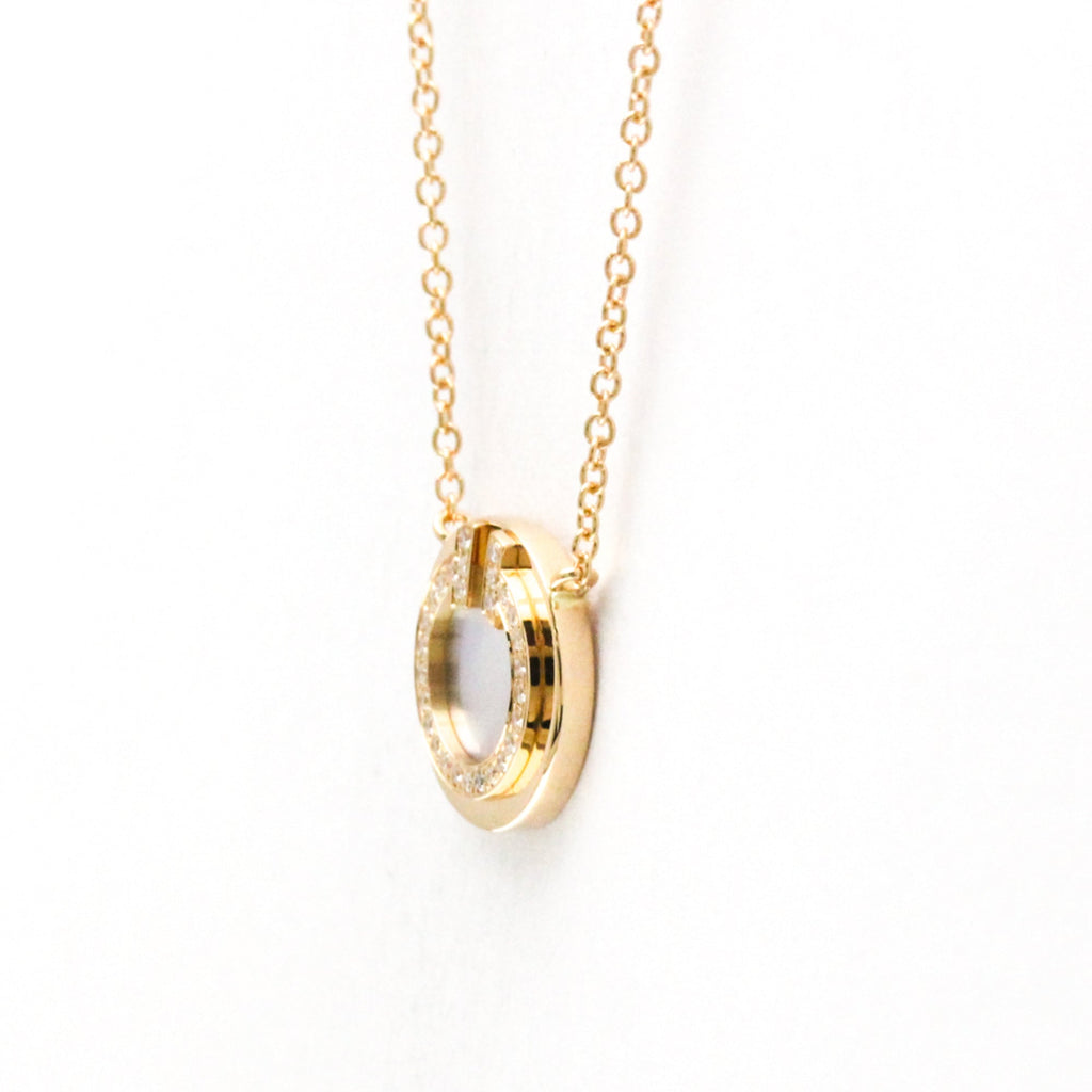T Pendant Necklace 18K Rose Gold Mini with Diamond and Mother Of Pearl