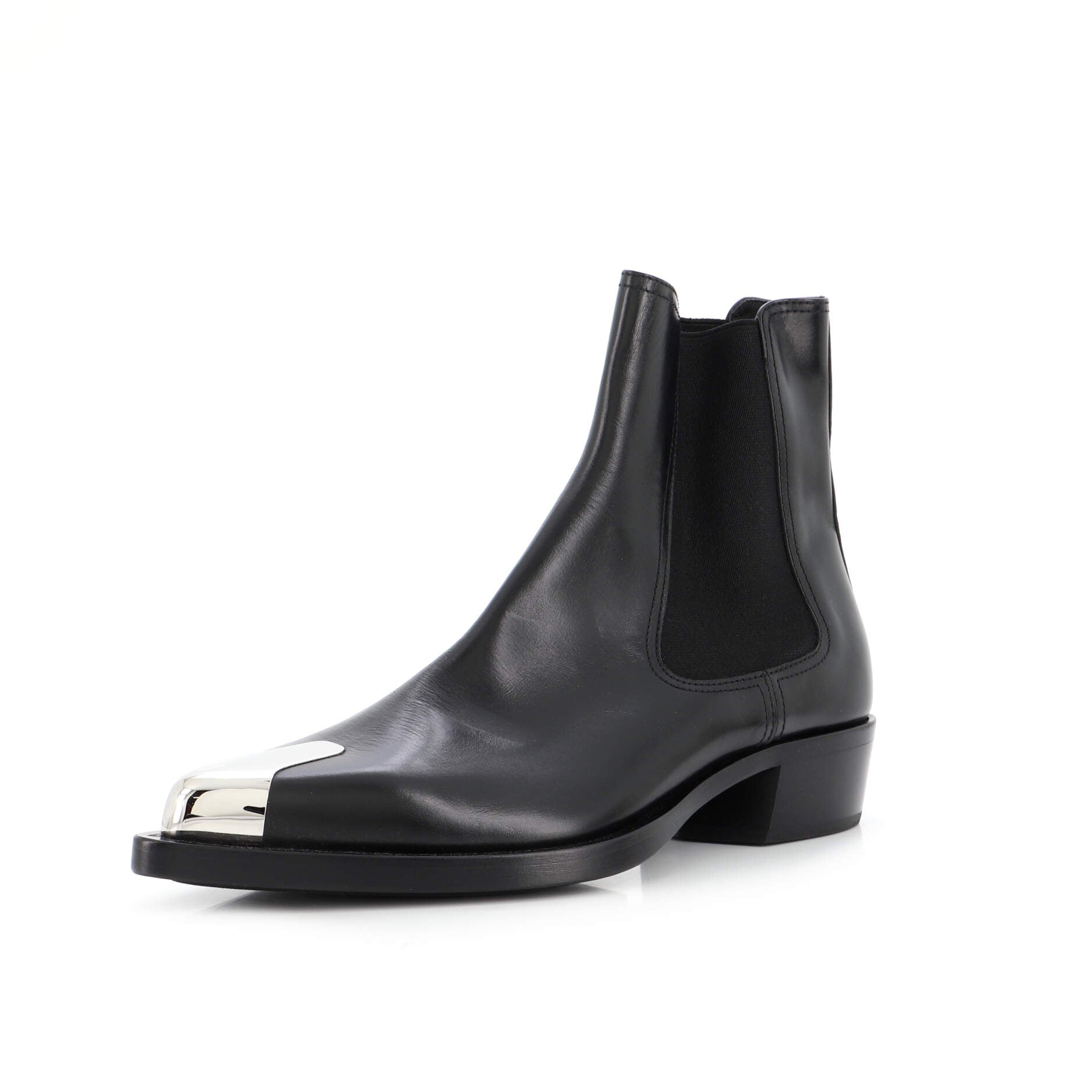 Women's Pointed Punk Toe Cap Chelsea Boots Leather with Metal Detail