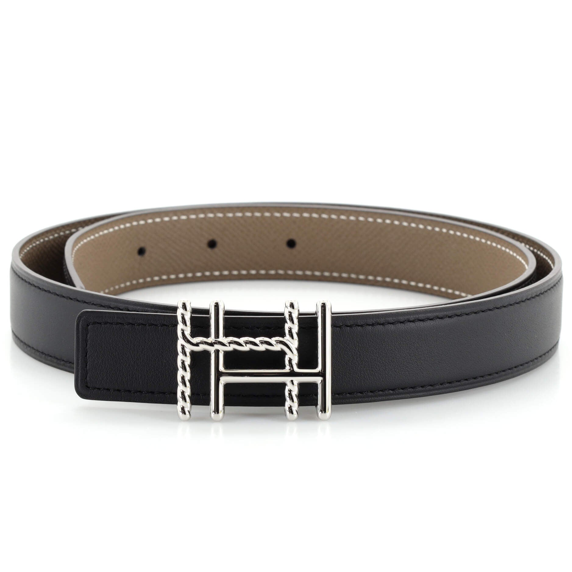 H au Carre Twist Reversible Belt Leather Thin 75