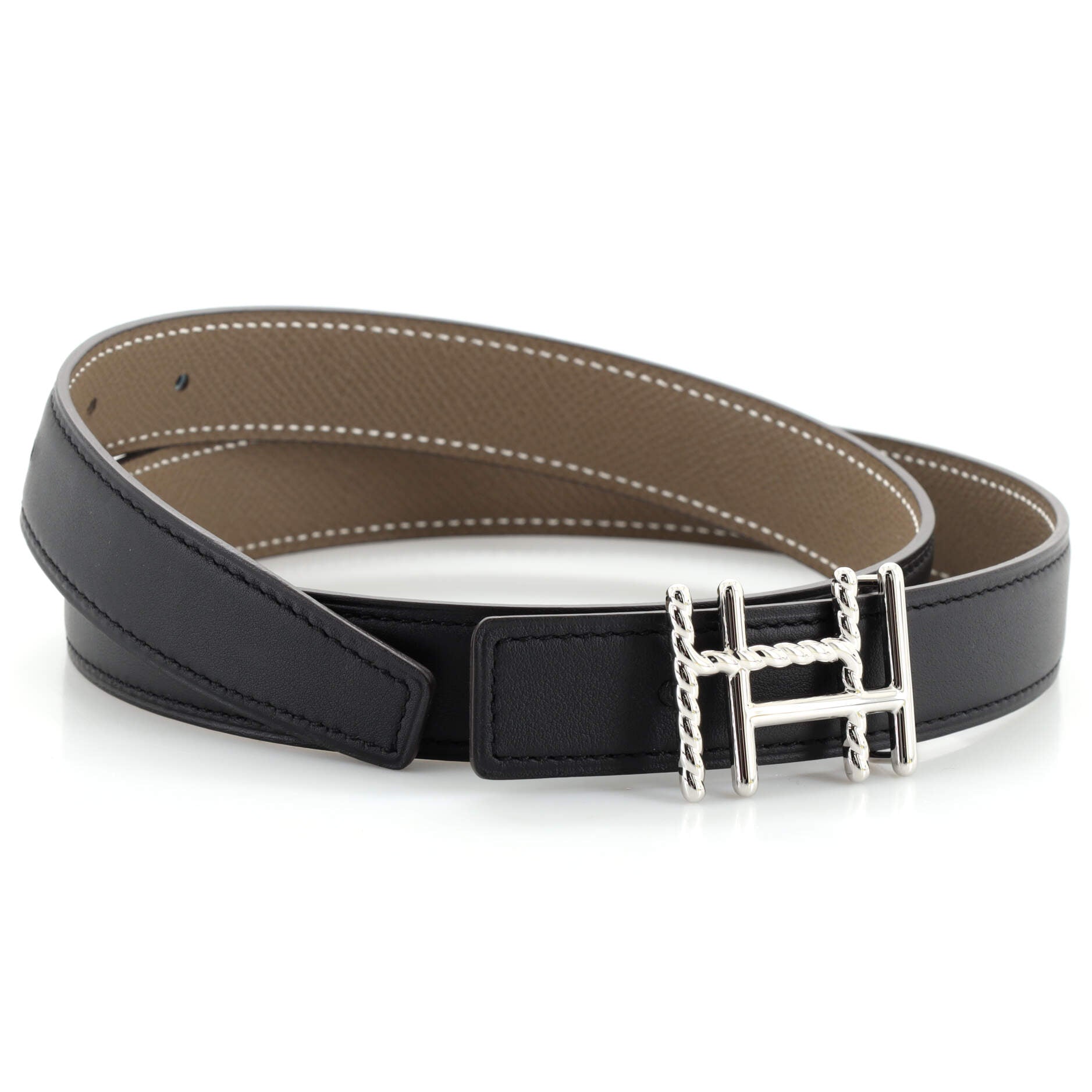 H au Carre Twist Reversible Belt Leather Thin 75