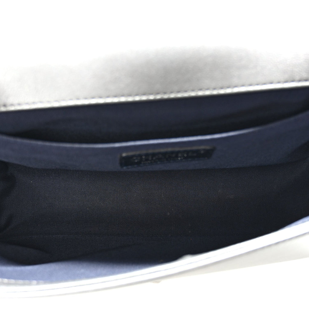 Lambskin Embossed Medium Boy Cube Flap Grey