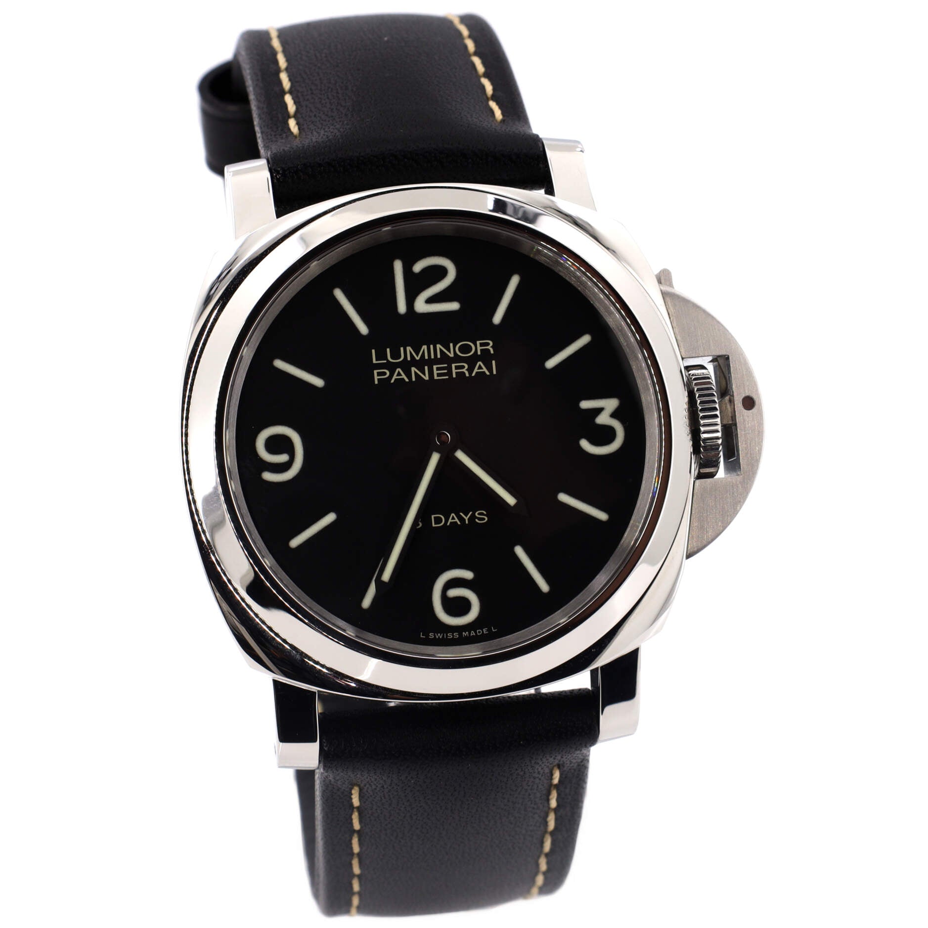 Luminor Base 8 Days Acciaio Manual Watch Stainless Steel with Leather and Rubber 44
