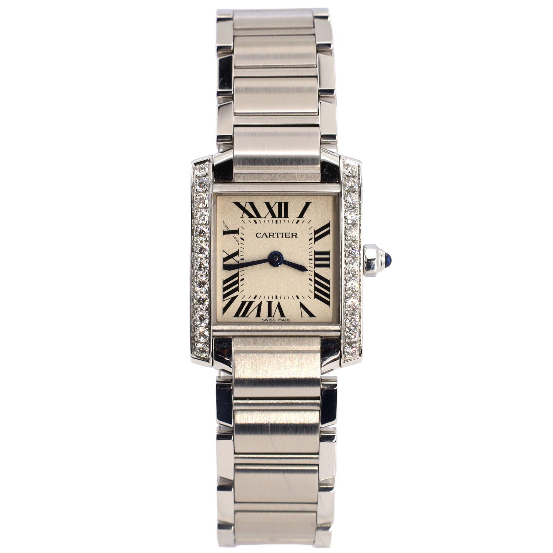 Tank Francaise Quartz Watch Stainless Steel with Diamond Bezel 20