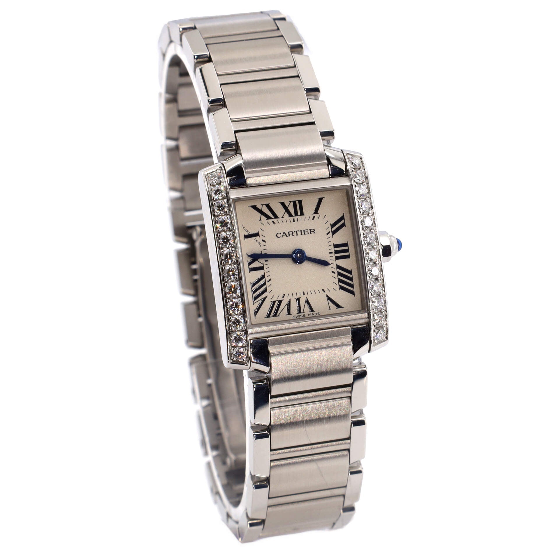 Tank Francaise Quartz Watch Stainless Steel with Diamond Bezel 20
