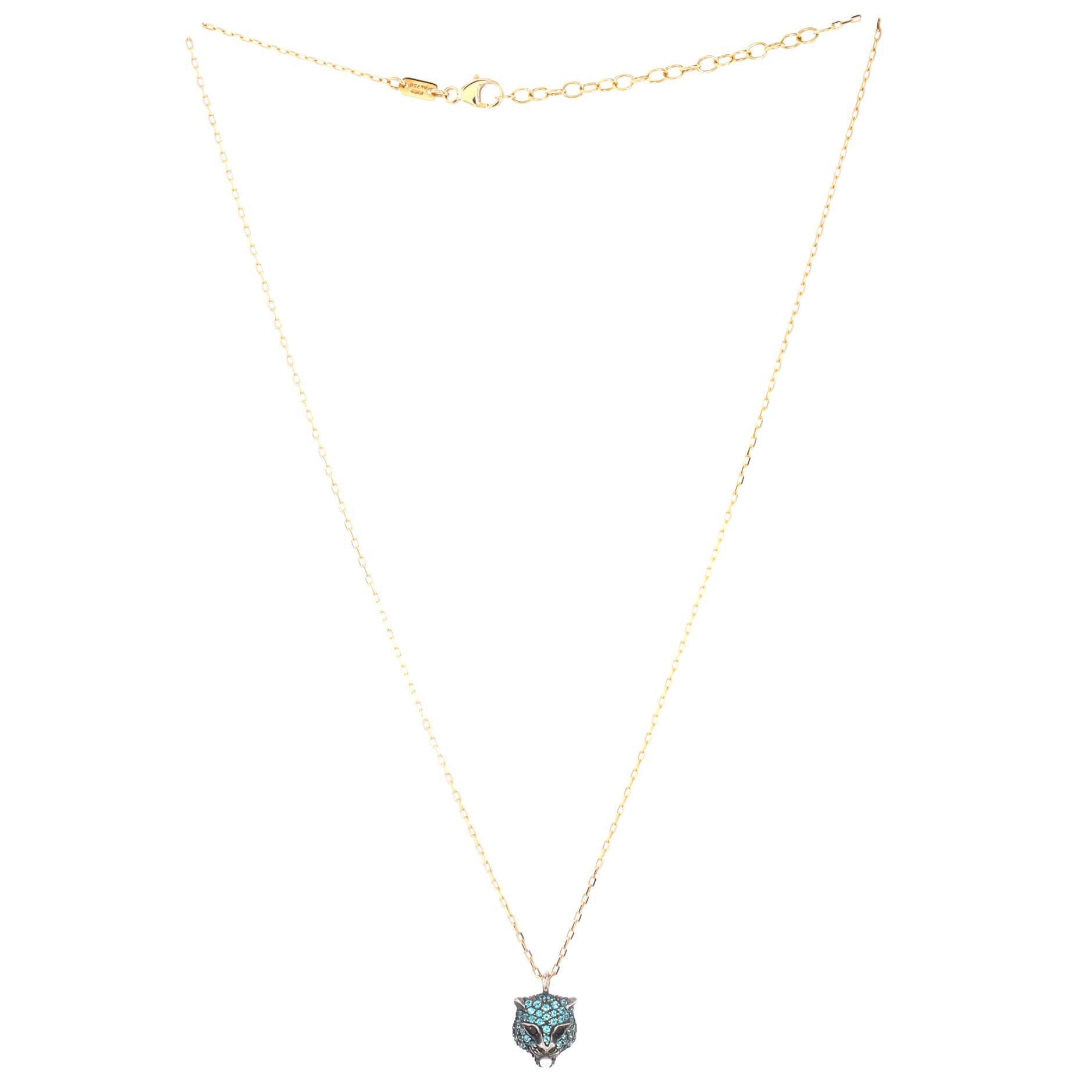Le Marche Des Merveilles Pendant Necklace 18K Yellow Gold and Sterling Silver with Blue Topaz, Black Spinel and Pearl