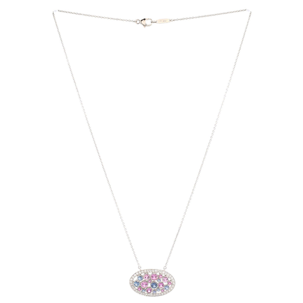 Cobblestone Oval Pendant Necklace Platinum with Diamonds and Pink Sapphires with Blue Sapphires