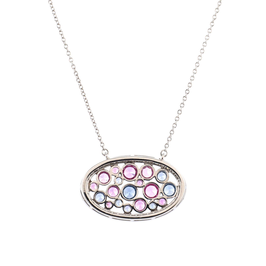 Cobblestone Oval Pendant Necklace Platinum with Diamonds and Pink Sapphires with Blue Sapphires
