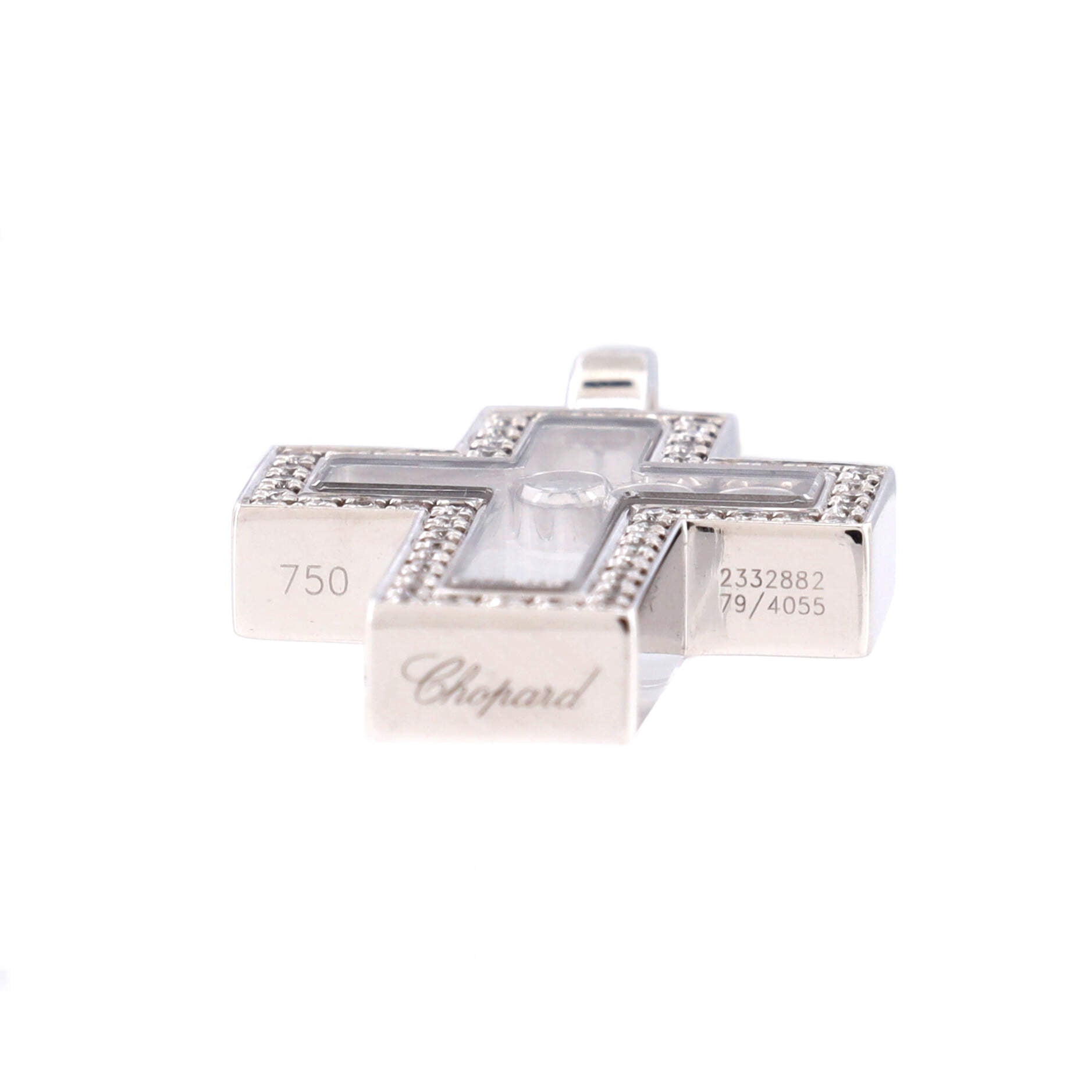 Happy 3 Diamonds Cross Pendant Necklace 18K White Gold with Floating Diamonds and Pave Diamonds