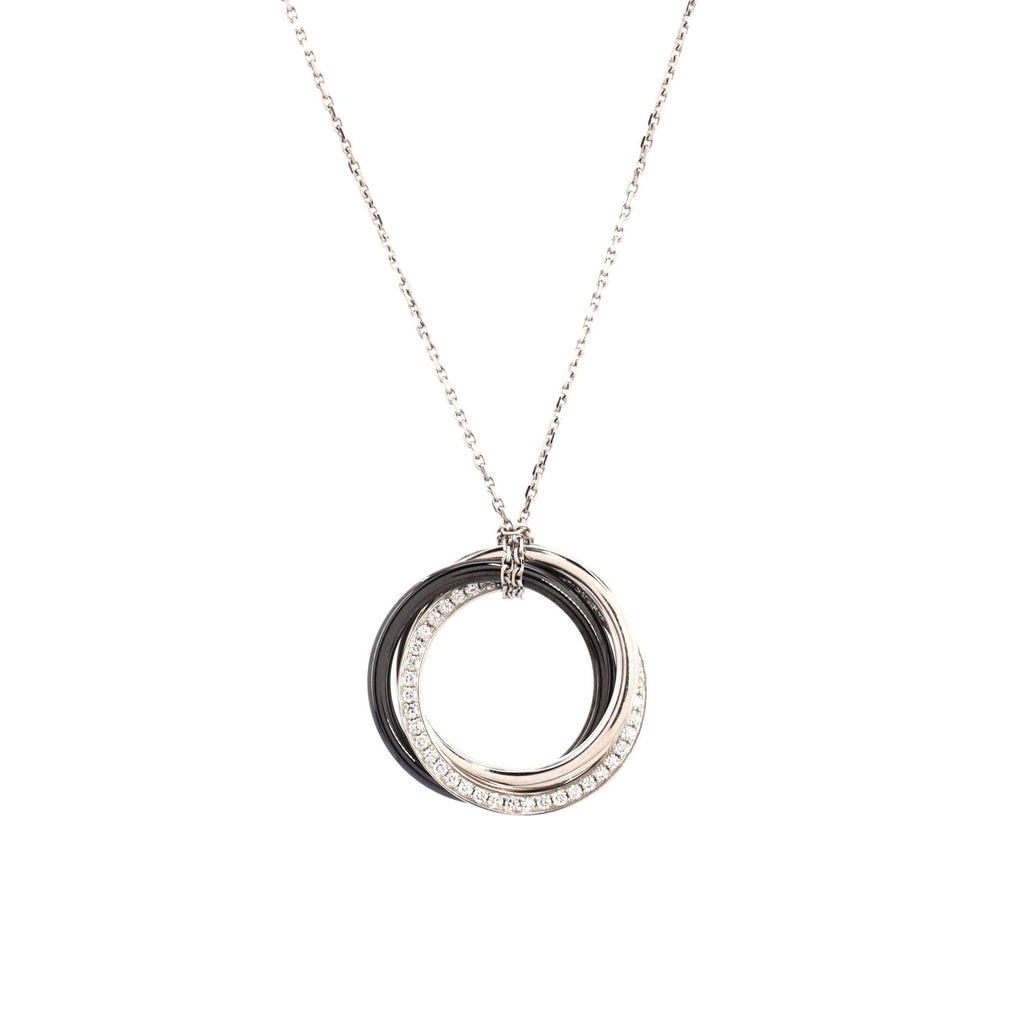 Trinity Pendant Necklace 18K White Gold with Diamonds and Ceramic Small