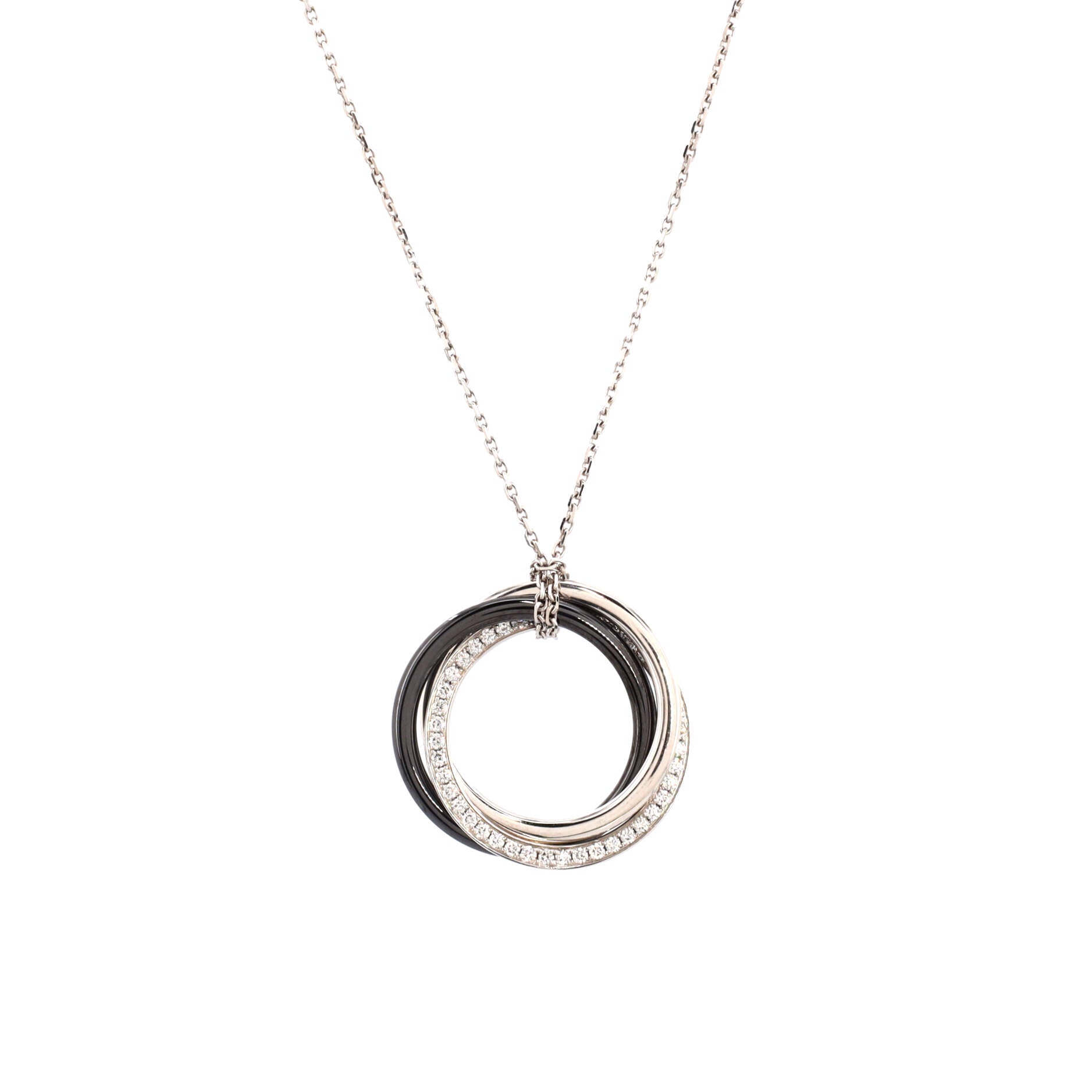 Trinity Pendant Necklace 18K White Gold with Diamonds and Ceramic Small