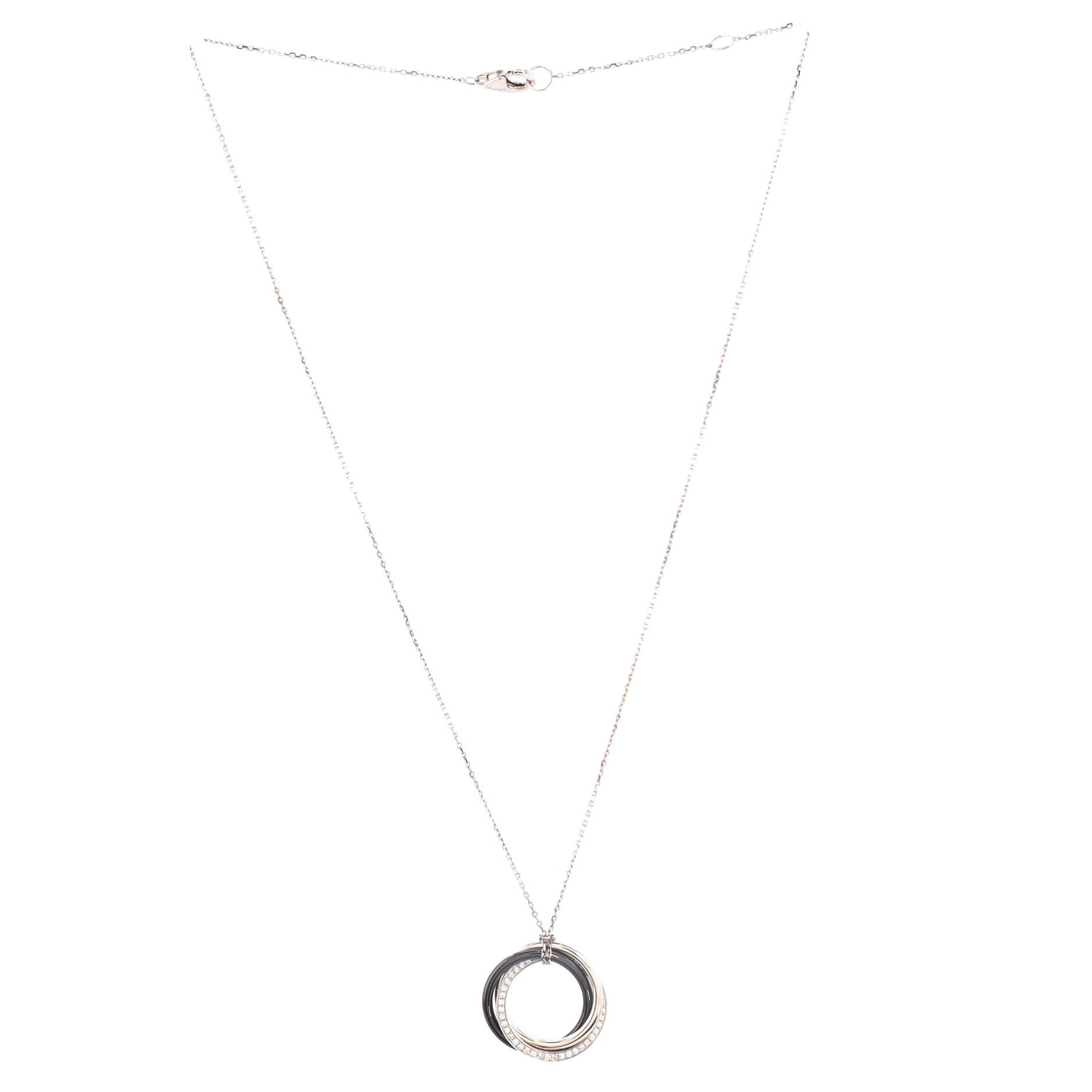 Trinity Pendant Necklace 18K White Gold with Diamonds and Ceramic Small