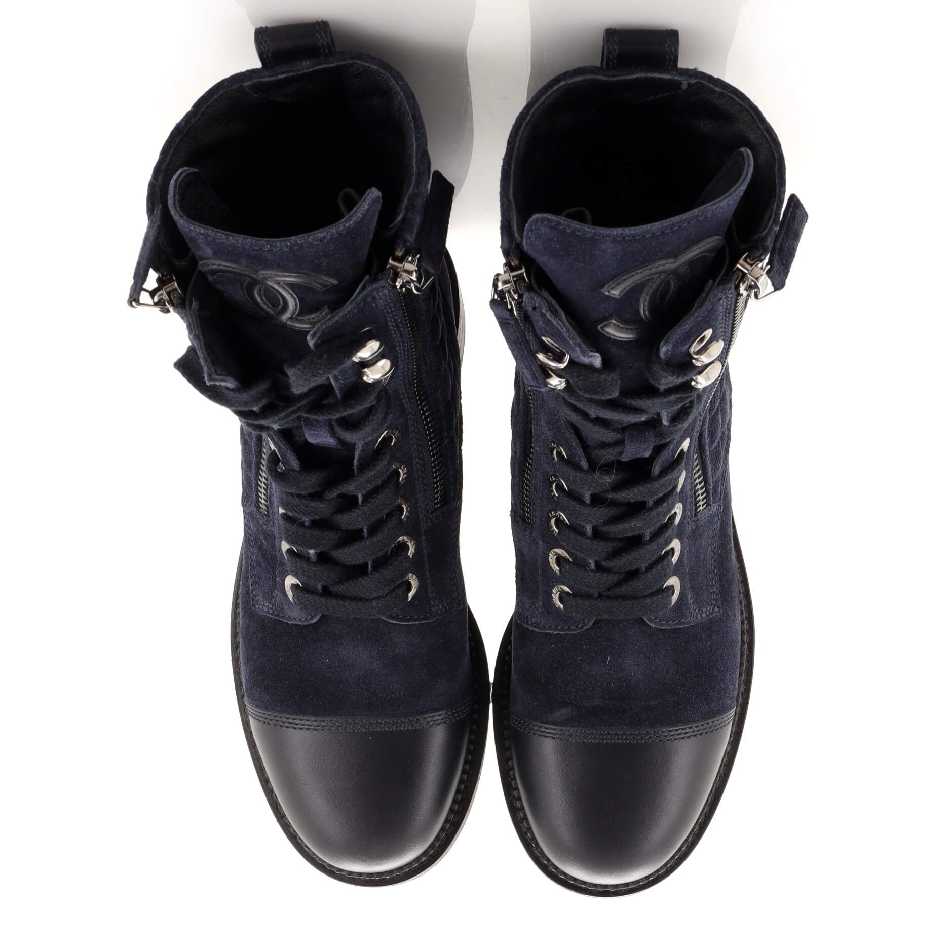 Women's CC Cap Toe Combat Boots Quilted Suede with Leather