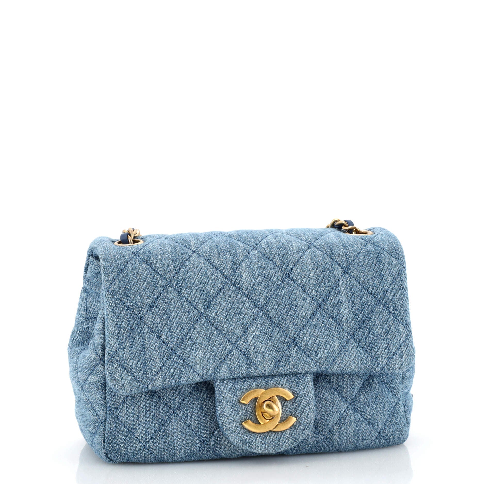 Pearl Crush Square Flap Bag Quilted Denim Mini