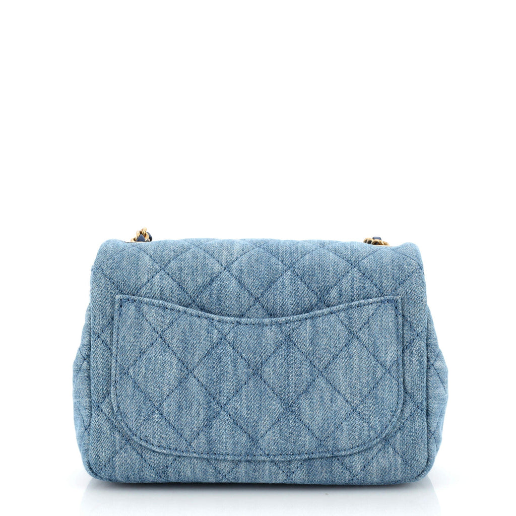 Pearl Crush Square Flap Bag Quilted Denim Mini