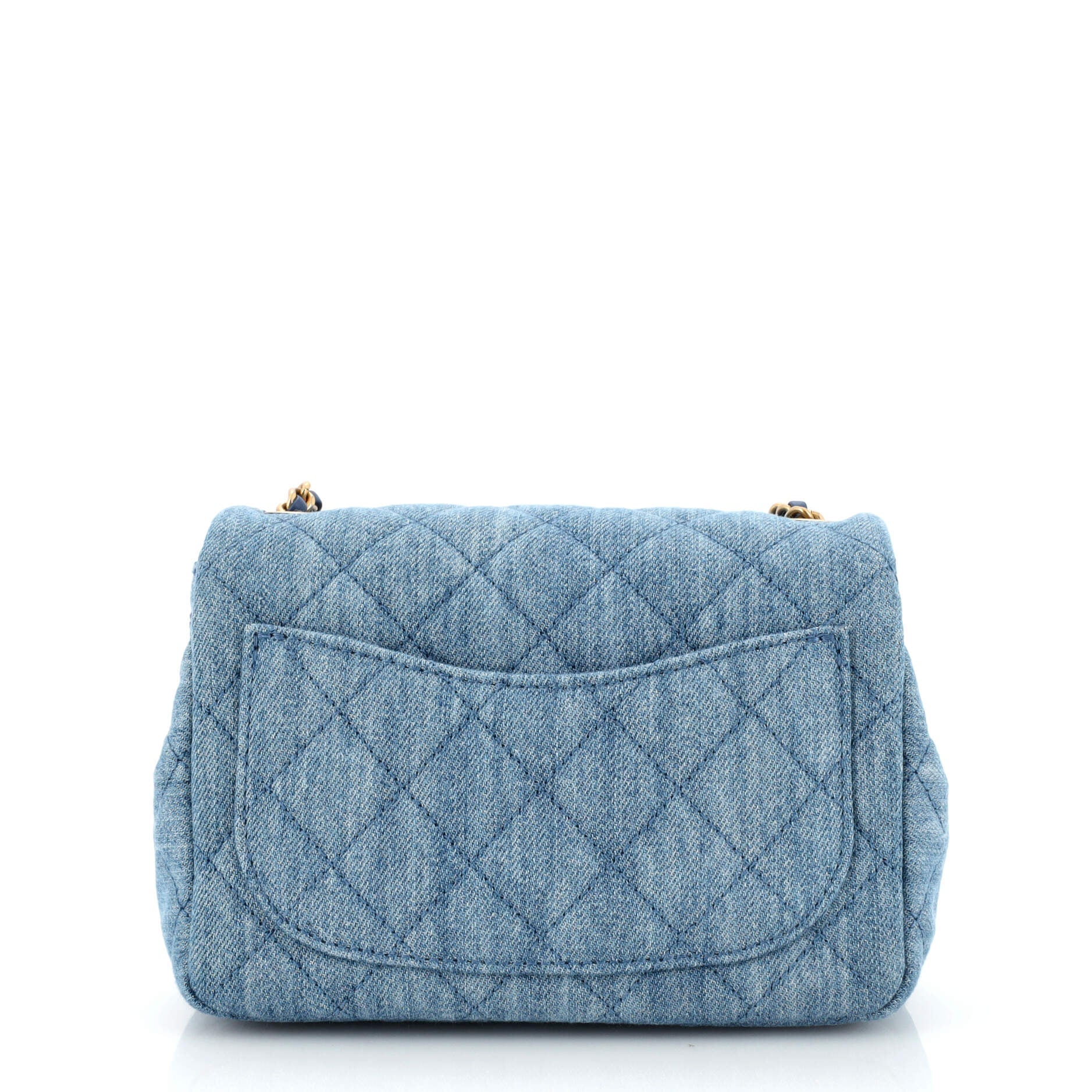 Pearl Crush Square Flap Bag Quilted Denim Mini