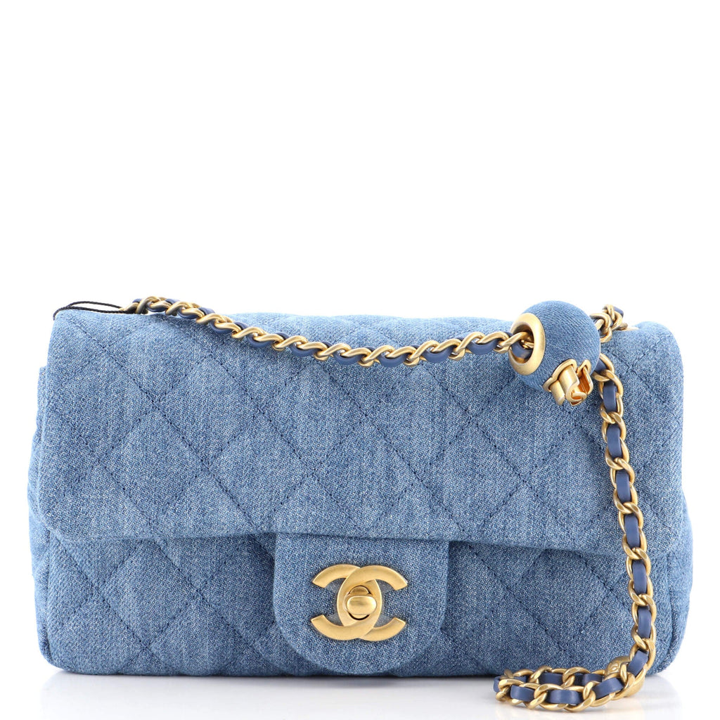 Pearl Crush Flap Bag Quilted Denim Mini