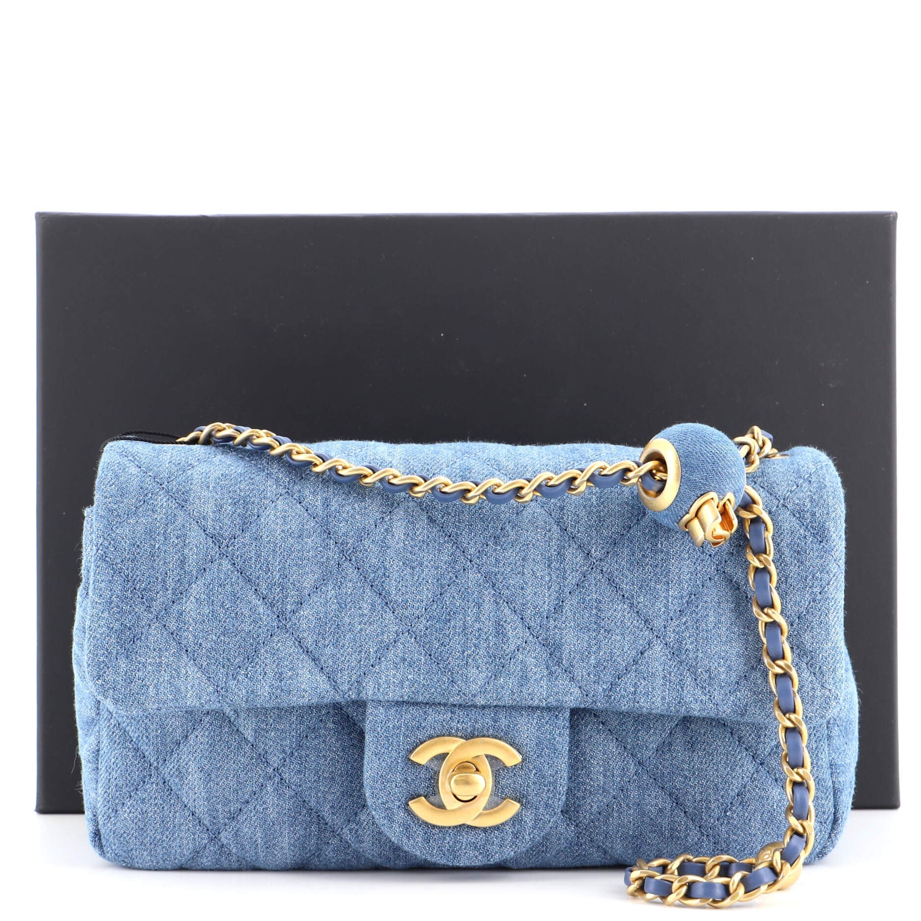 Pearl Crush Flap Bag Quilted Denim Mini