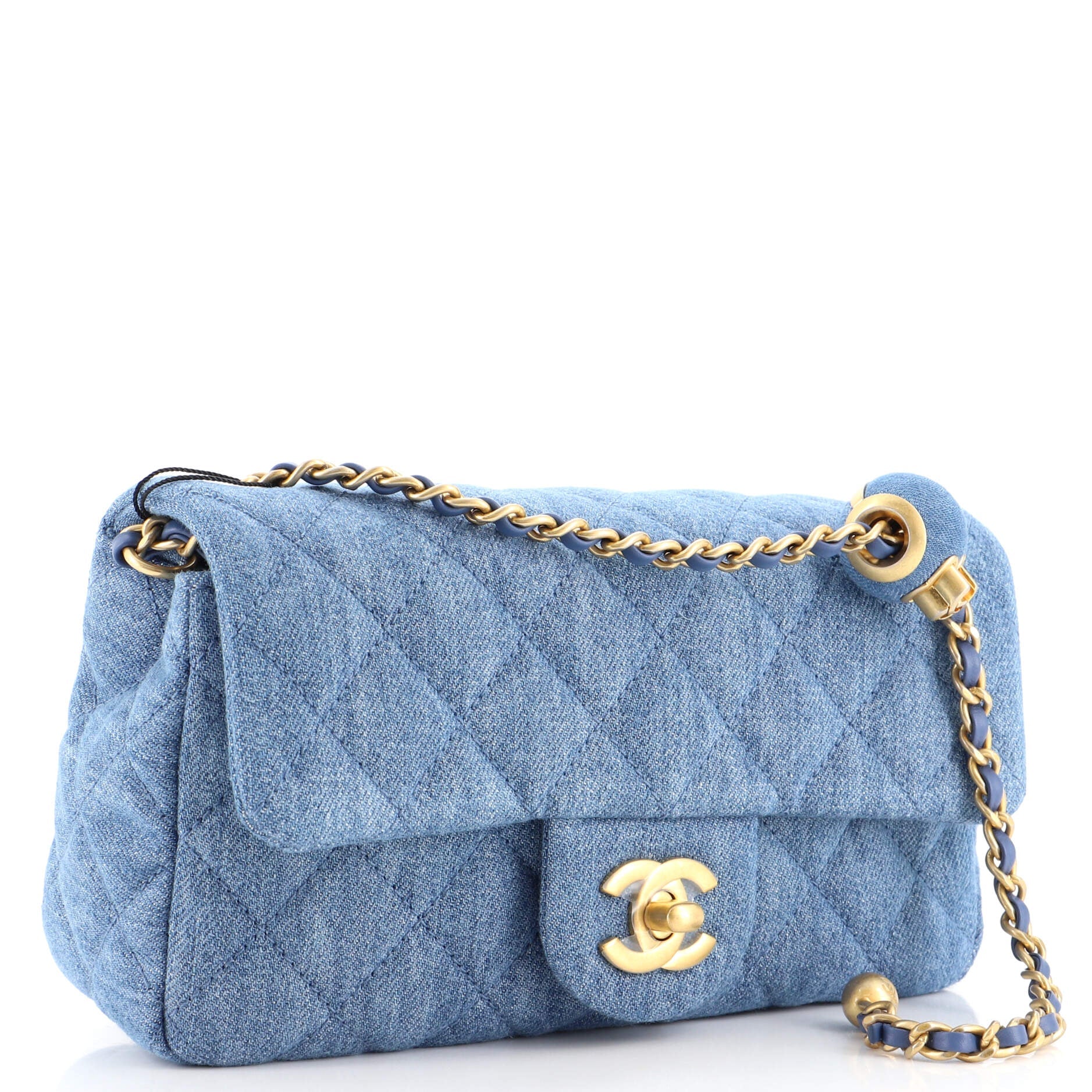Pearl Crush Flap Bag Quilted Denim Mini