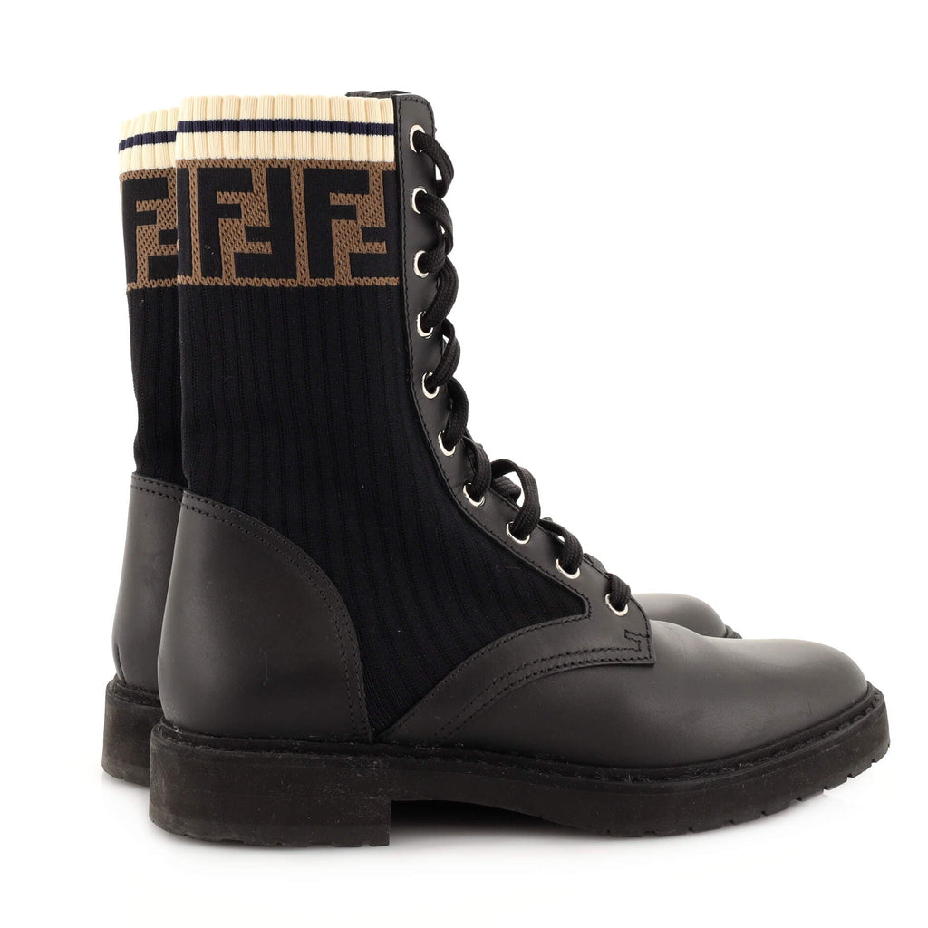 Women's Rockoko Combat Boots Leather with Knit Stretch Fabric and Zucca Trim