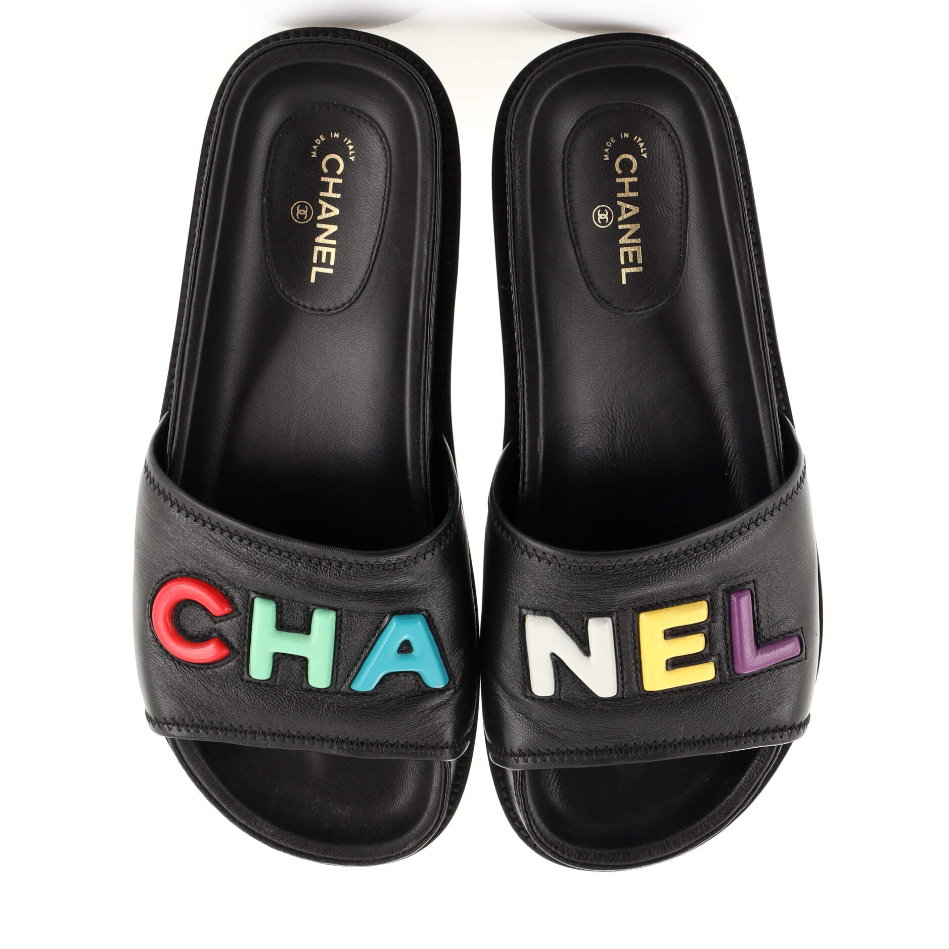 Women's Logo Letters Slide Sandals Leather