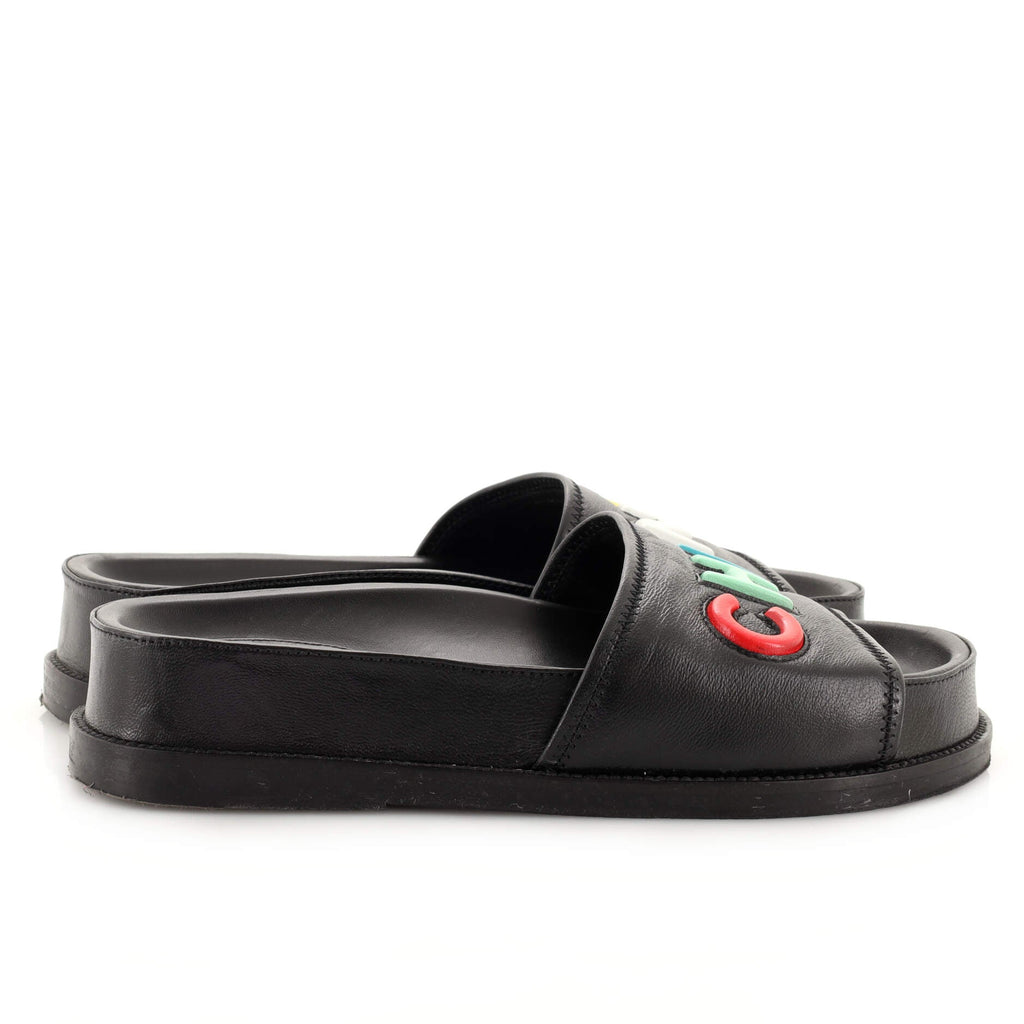 Women's Logo Letters Slide Sandals Leather