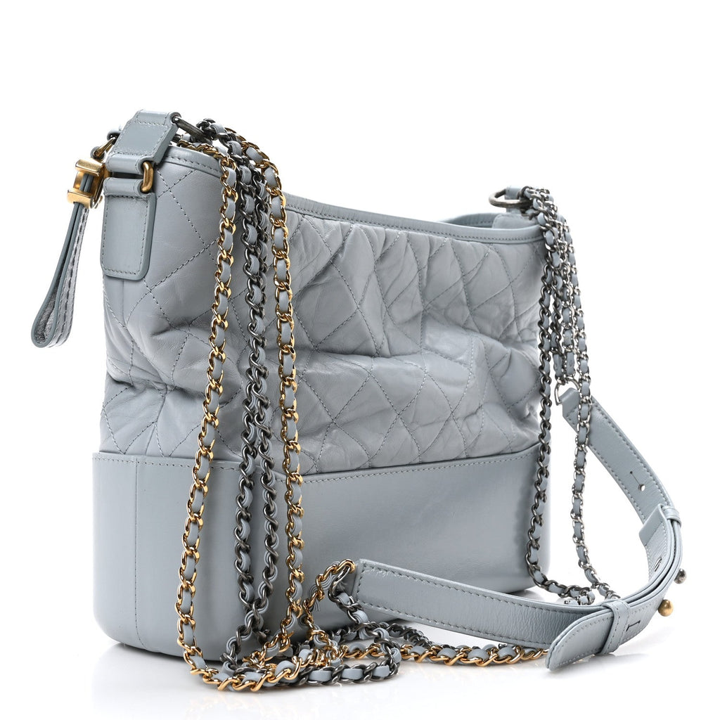 Aged Calfskin Quilted Medium Gabrielle Hobo Light Blue