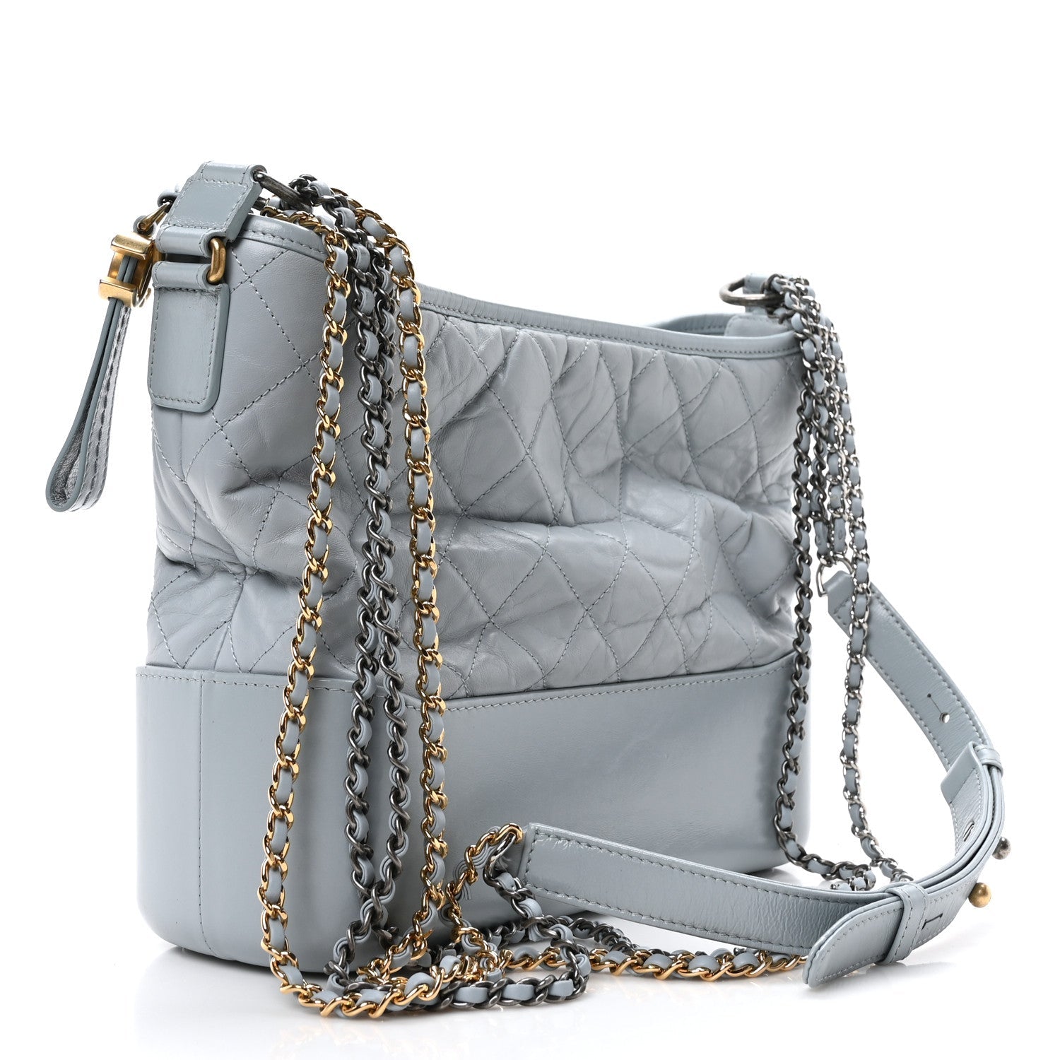Aged Calfskin Quilted Medium Gabrielle Hobo Light Blue
