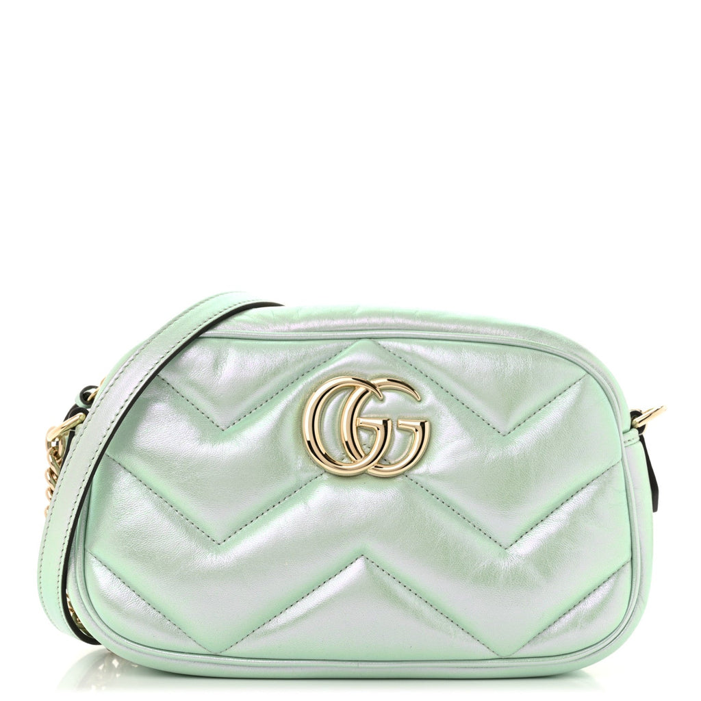 Iridescent Nappa Chevron Matelasse Small GG Marmont Chain Shoulder Bag Iridescent Salvy Green