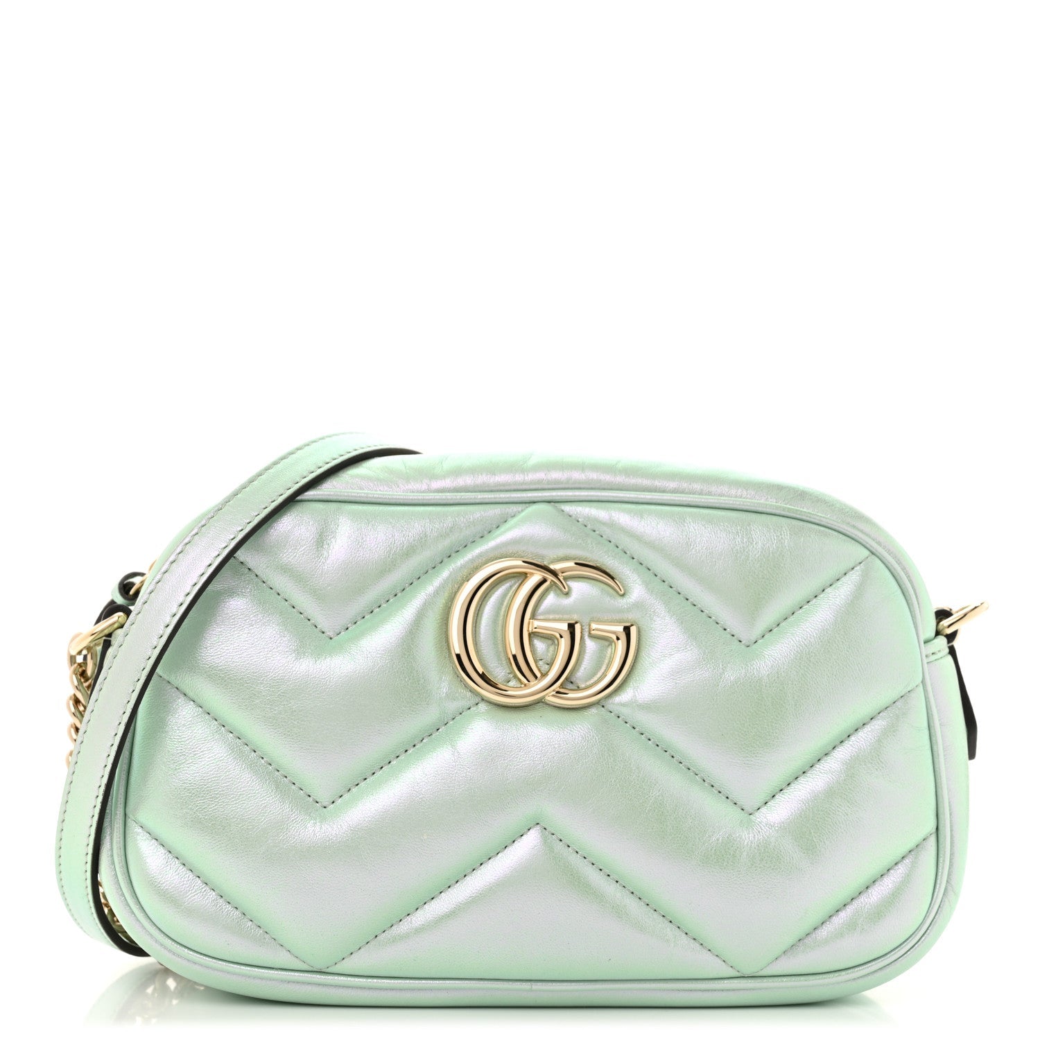 Iridescent Nappa Chevron Matelasse Small GG Marmont Chain Shoulder Bag Iridescent Salvy Green