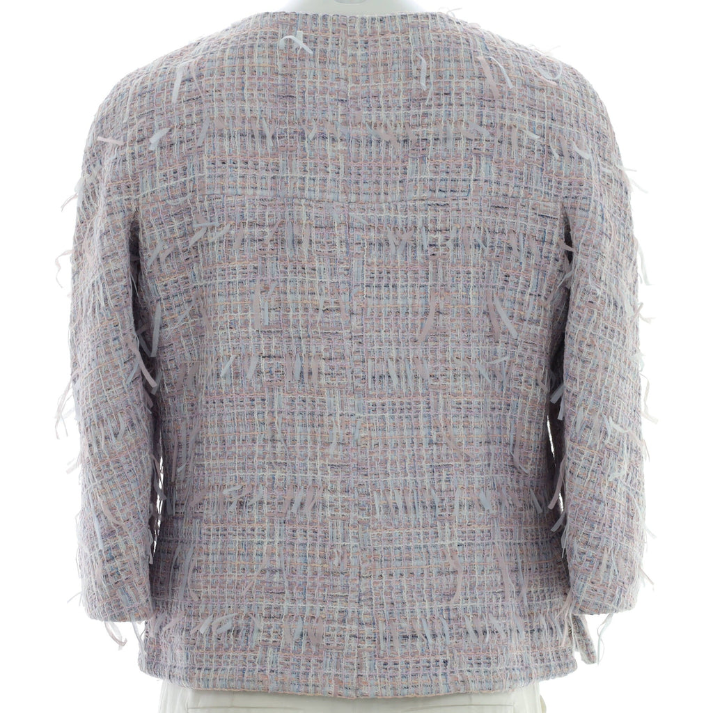 Women's Four Pocket Collarless Jacket Tweed with Ribbon