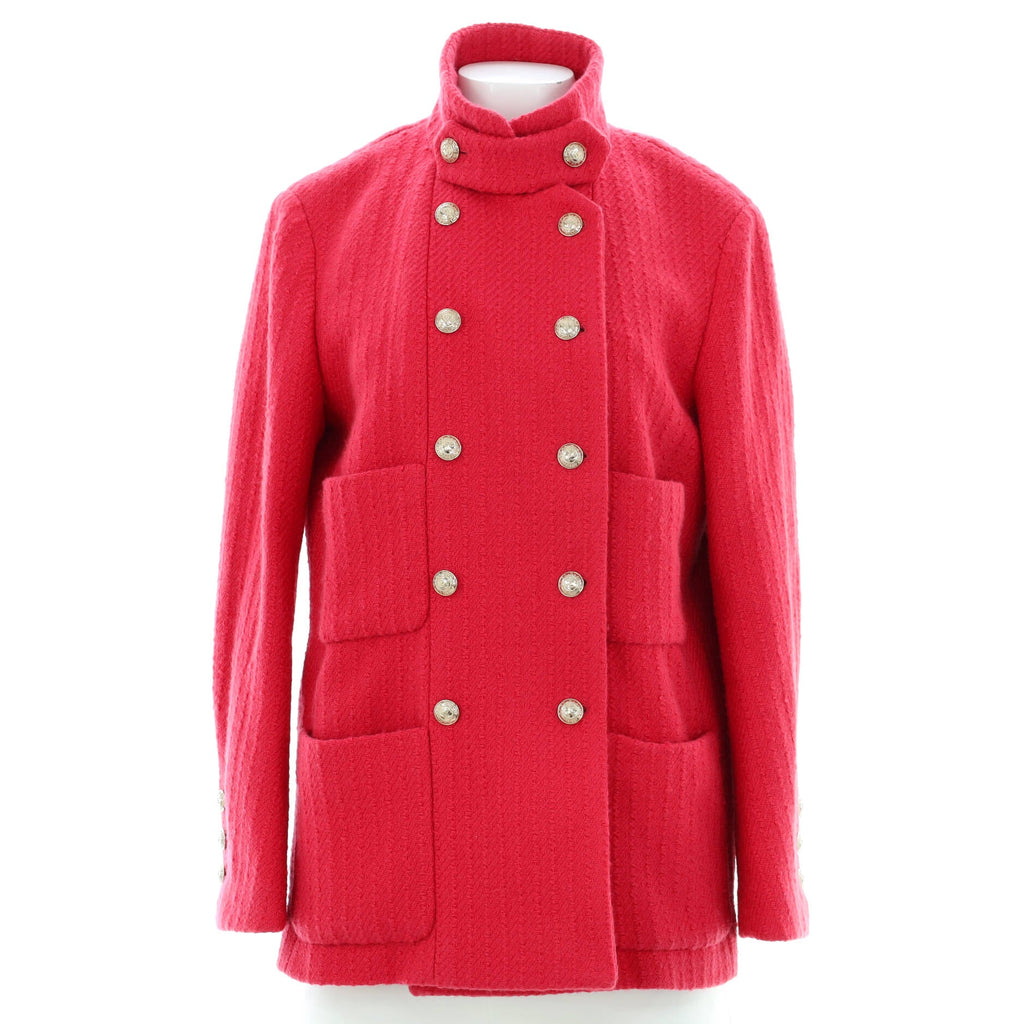 Women's Stand Collar Four Pocket Button Jacket Wool