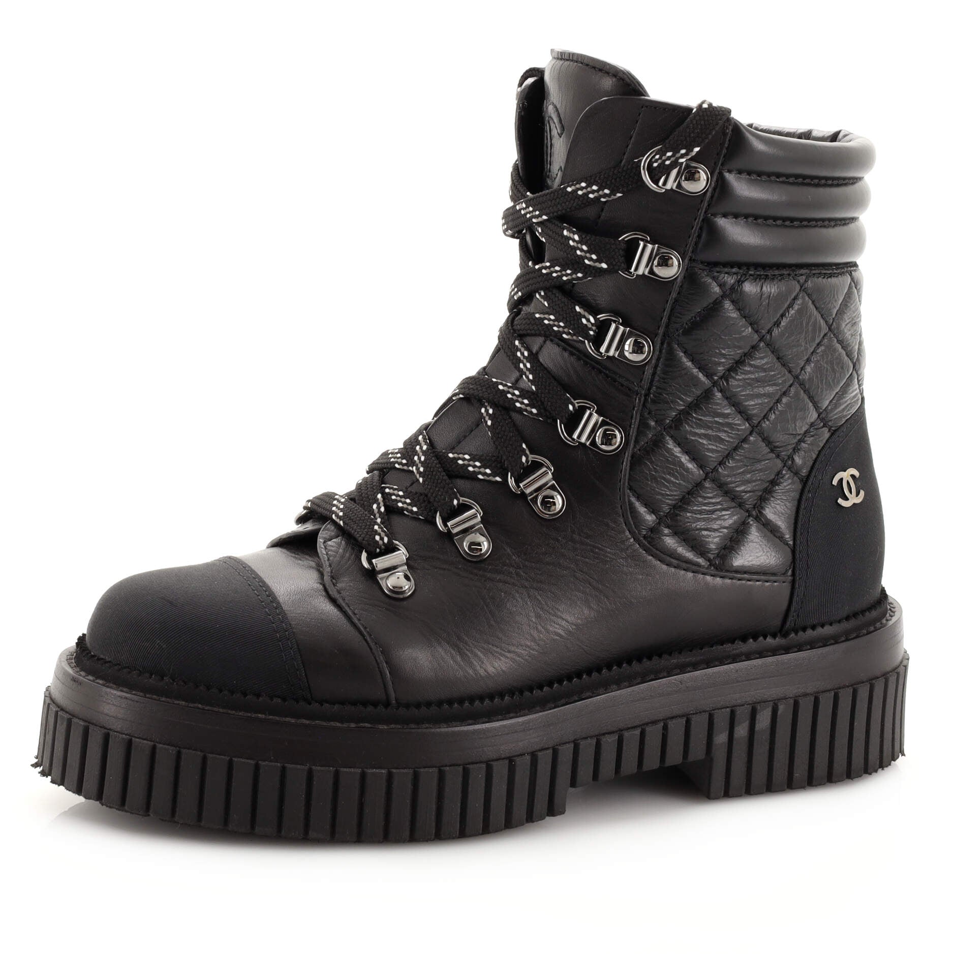 Women's Cap Toe Combat Boots Quilted Leather