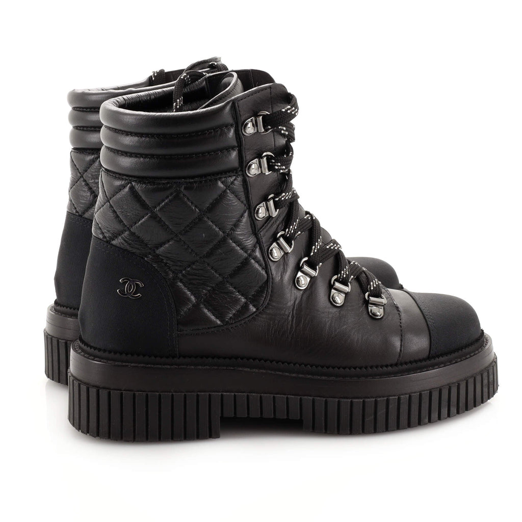 Women's Cap Toe Combat Boots Quilted Leather