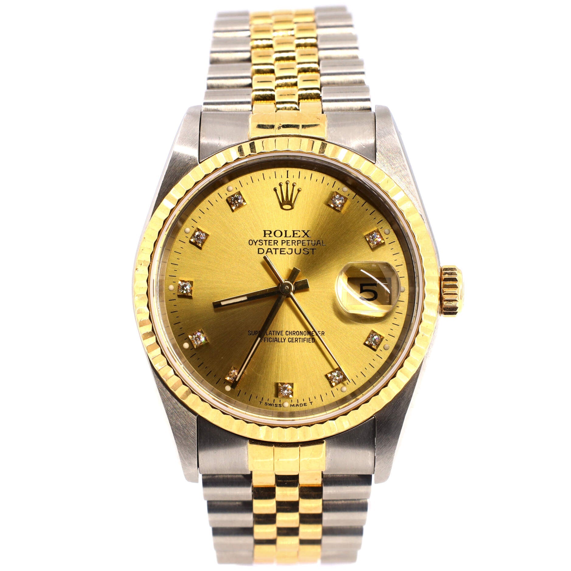 Oyster Perpetual Datejust Automatic Watch Stainless Steel and Yellow Gold with Diamond Markers 36