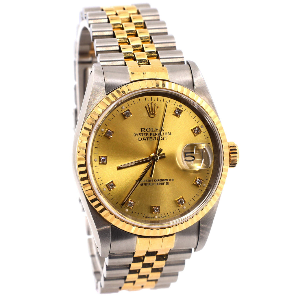 Oyster Perpetual Datejust Automatic Watch Stainless Steel and Yellow Gold with Diamond Markers 36