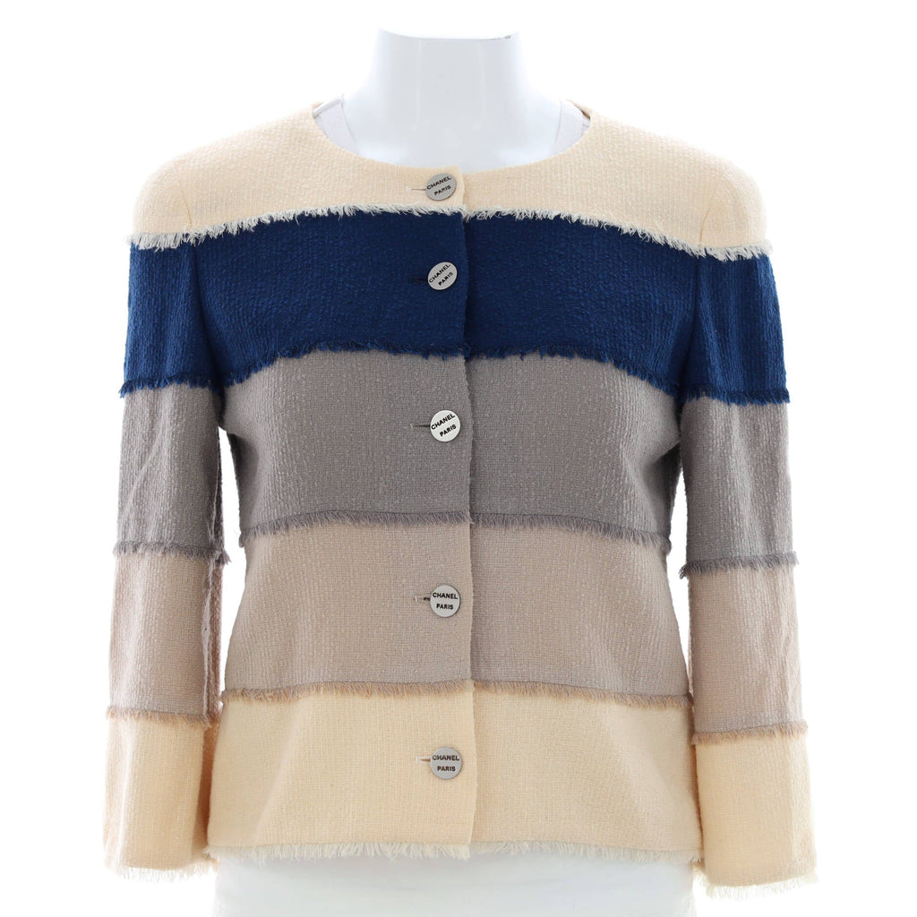 Women's Frayed Hem Button Up Jacket Tweed
