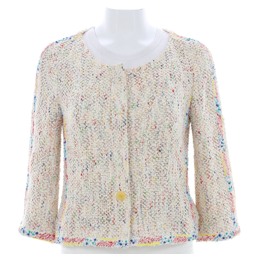 Women's Collarless Button Jacket Tweed