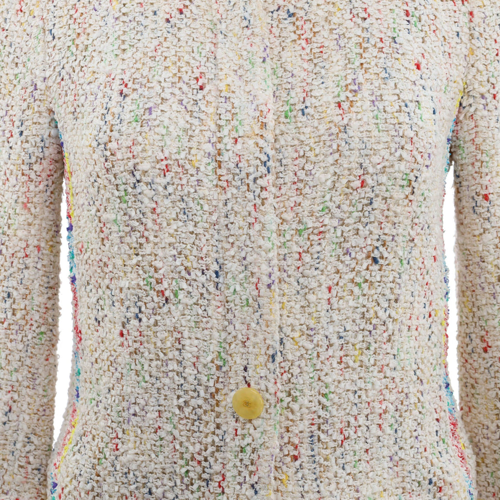 Women's Collarless Button Jacket Tweed