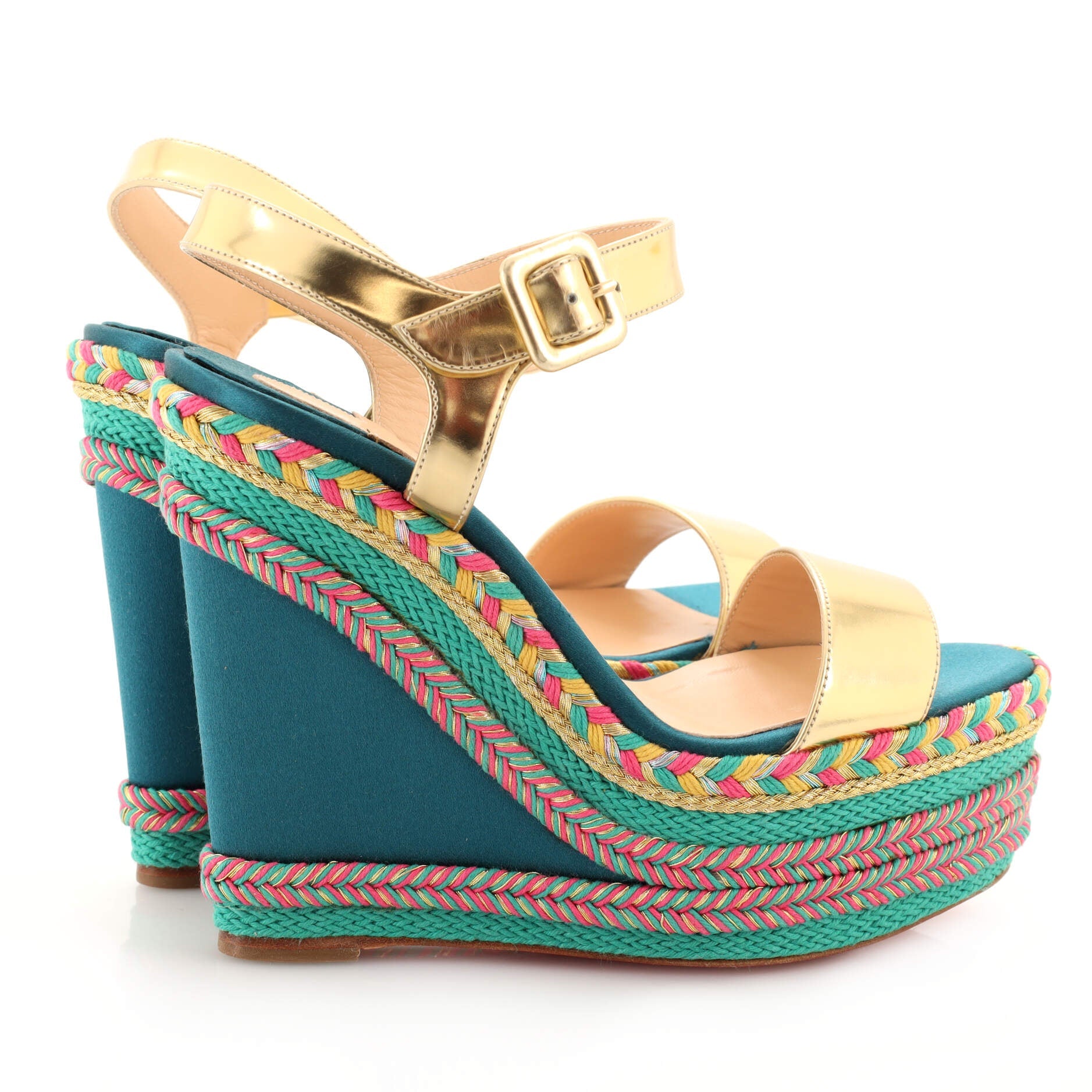 Women's New Duplice Wedge Sandals Leather and Satin 120