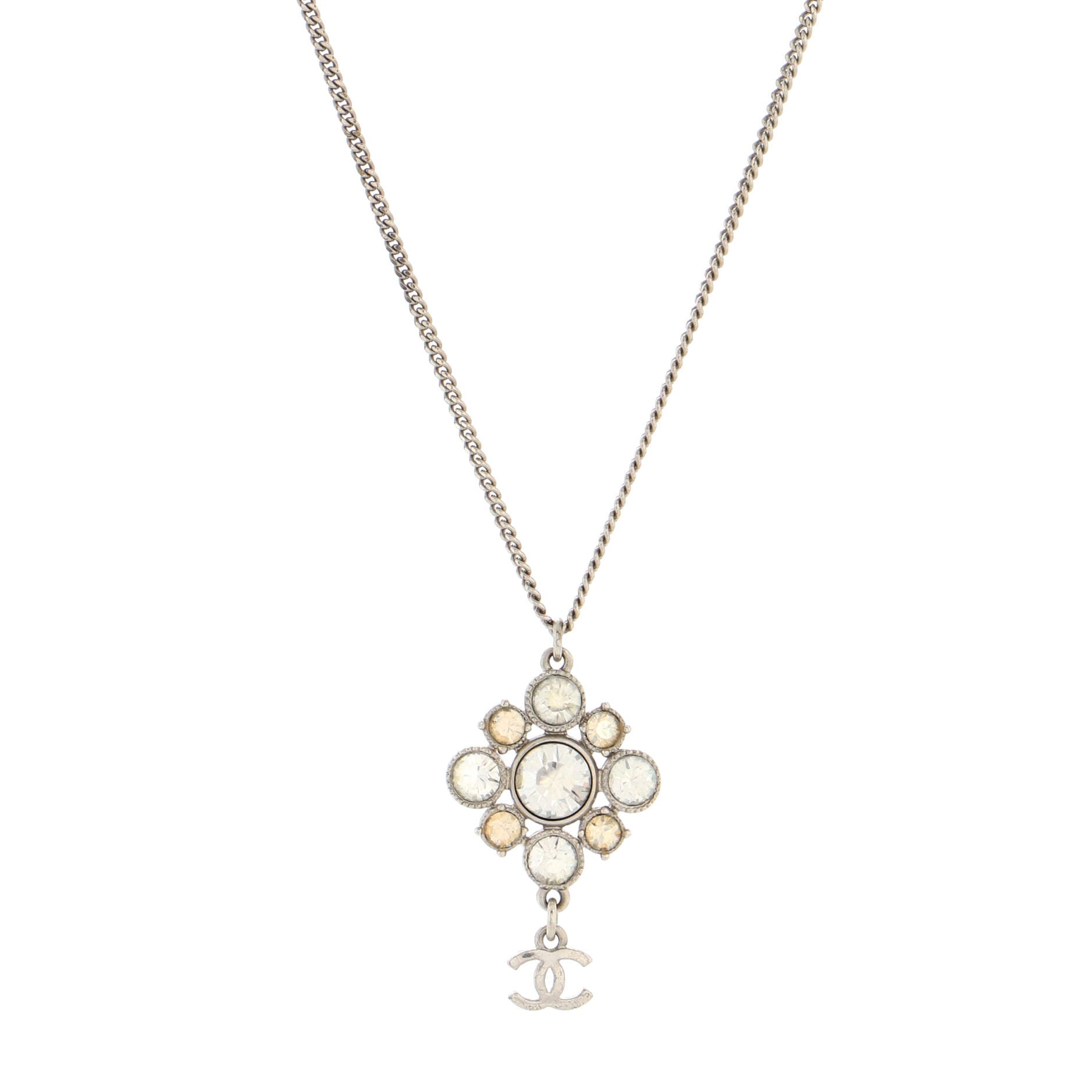 CC Cluster Drop Pendant Necklace Metal with Crystals
